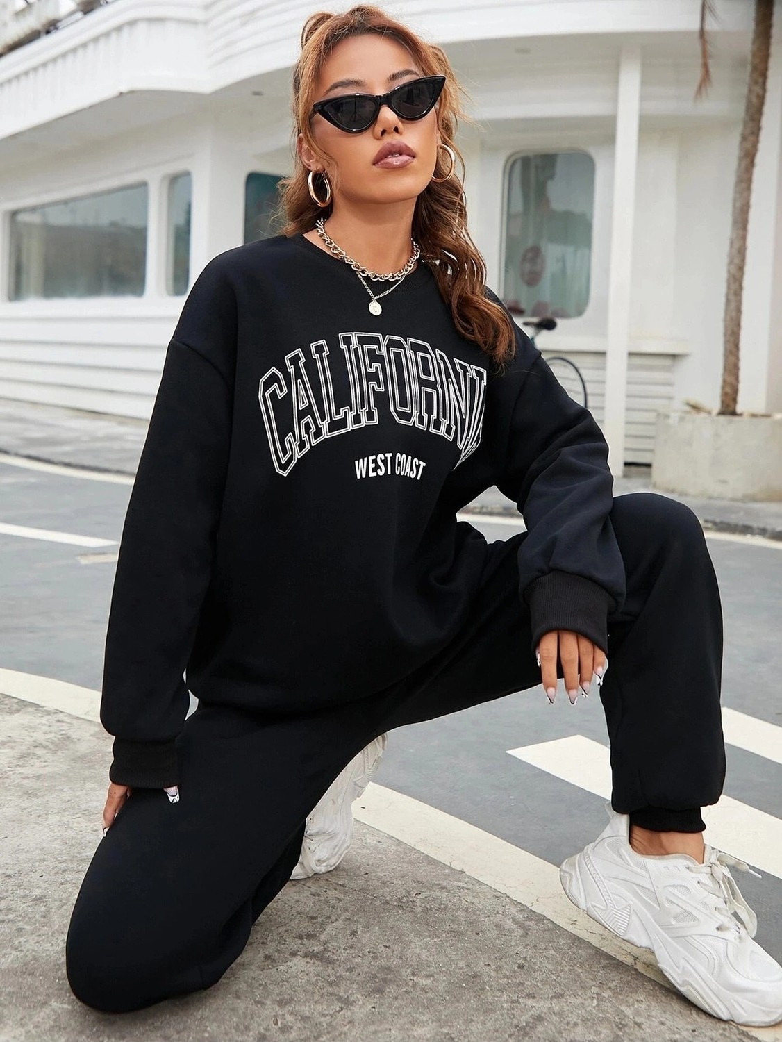 Tarzsokak Siyah California Dijital Baskılı Kışlık Unisex Eşofman Takımı görsel 3
