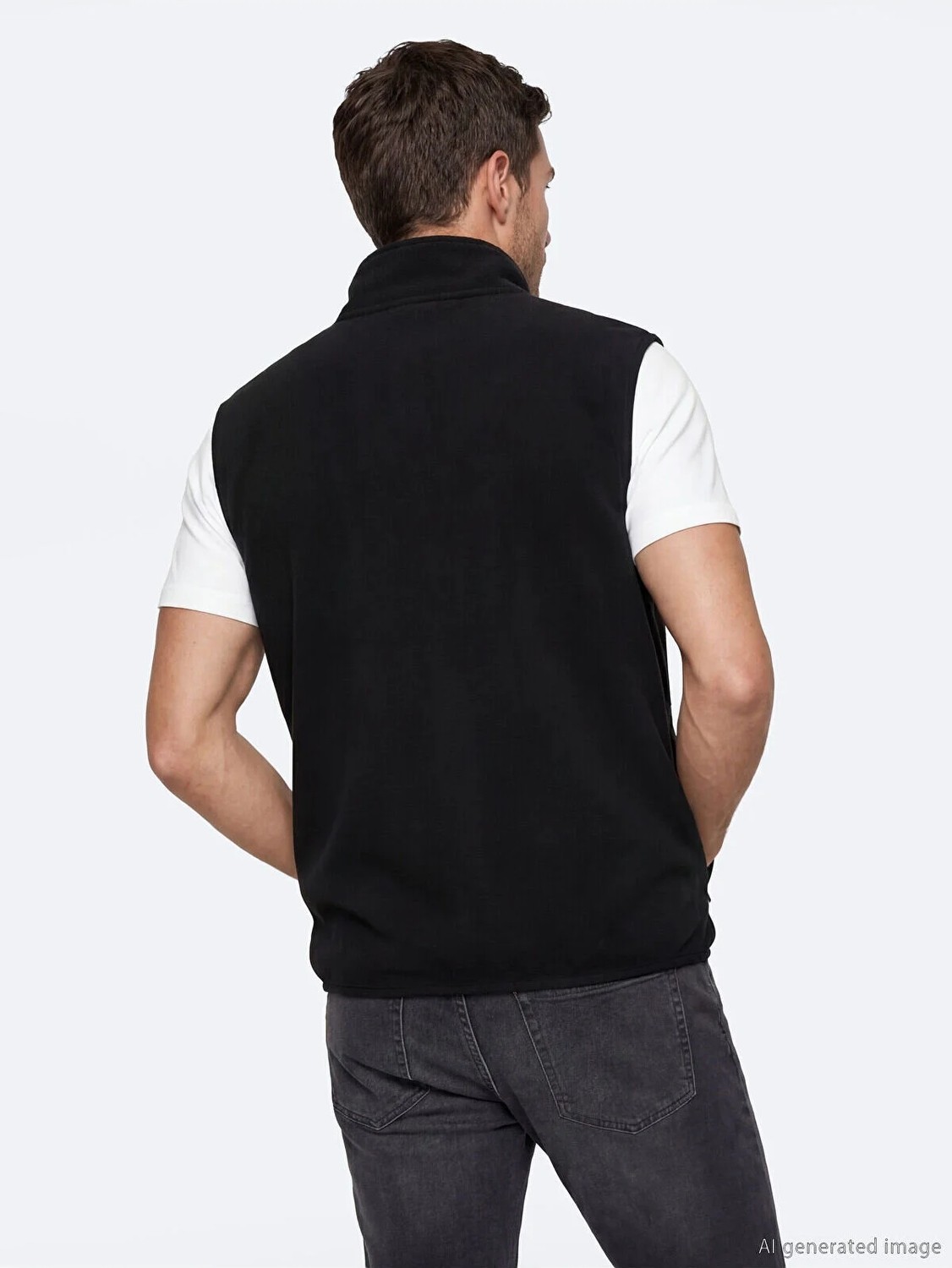LC Waikiki Lcwaıkıkı Classic Siyah Dik Yaka Fermuarlı Erkek Polar Yelek görsel 4