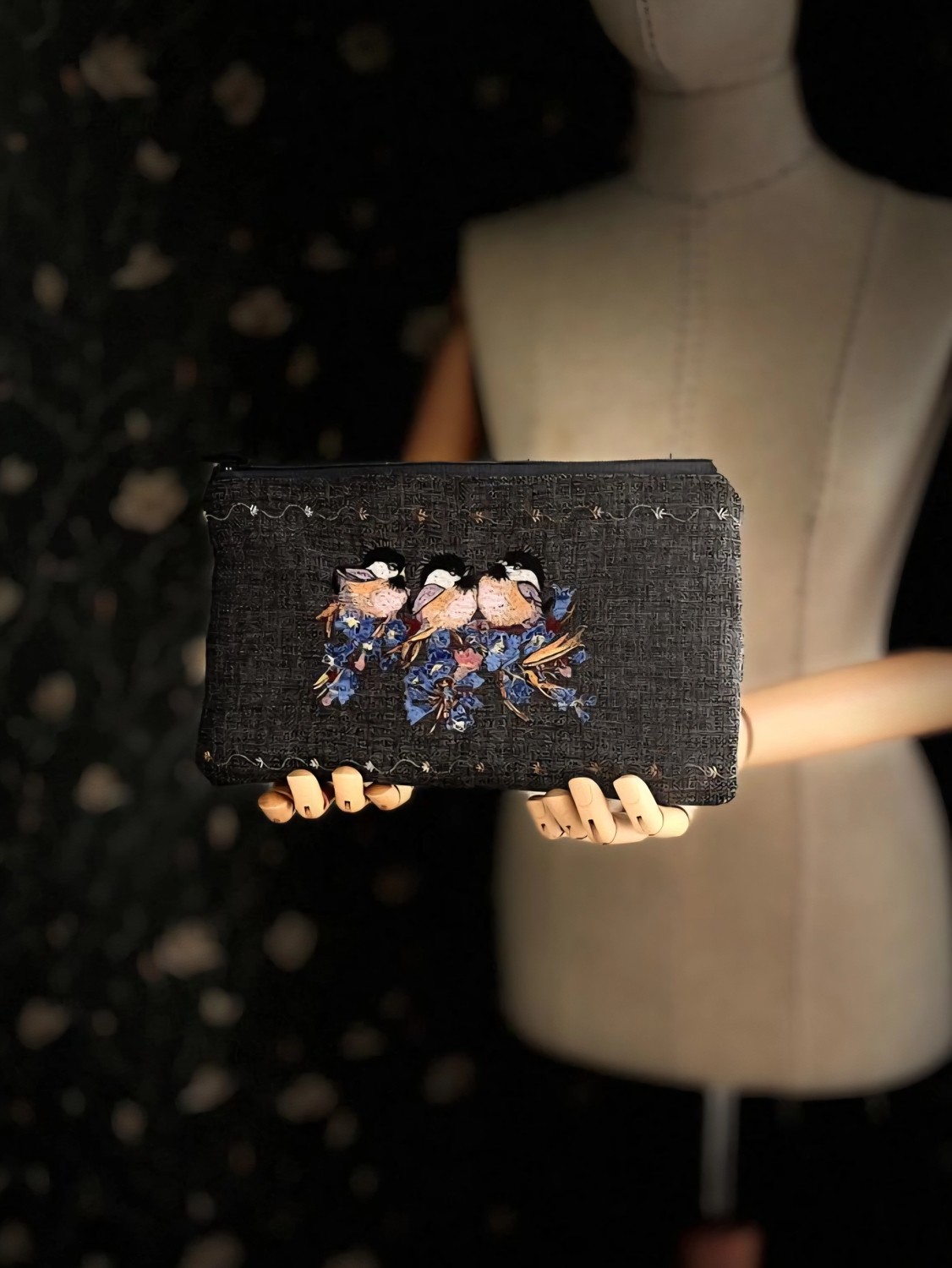 Ggart Handmade Bellıs Nakışlı Keten Portföy Clutch Çanta V1 görsel 7