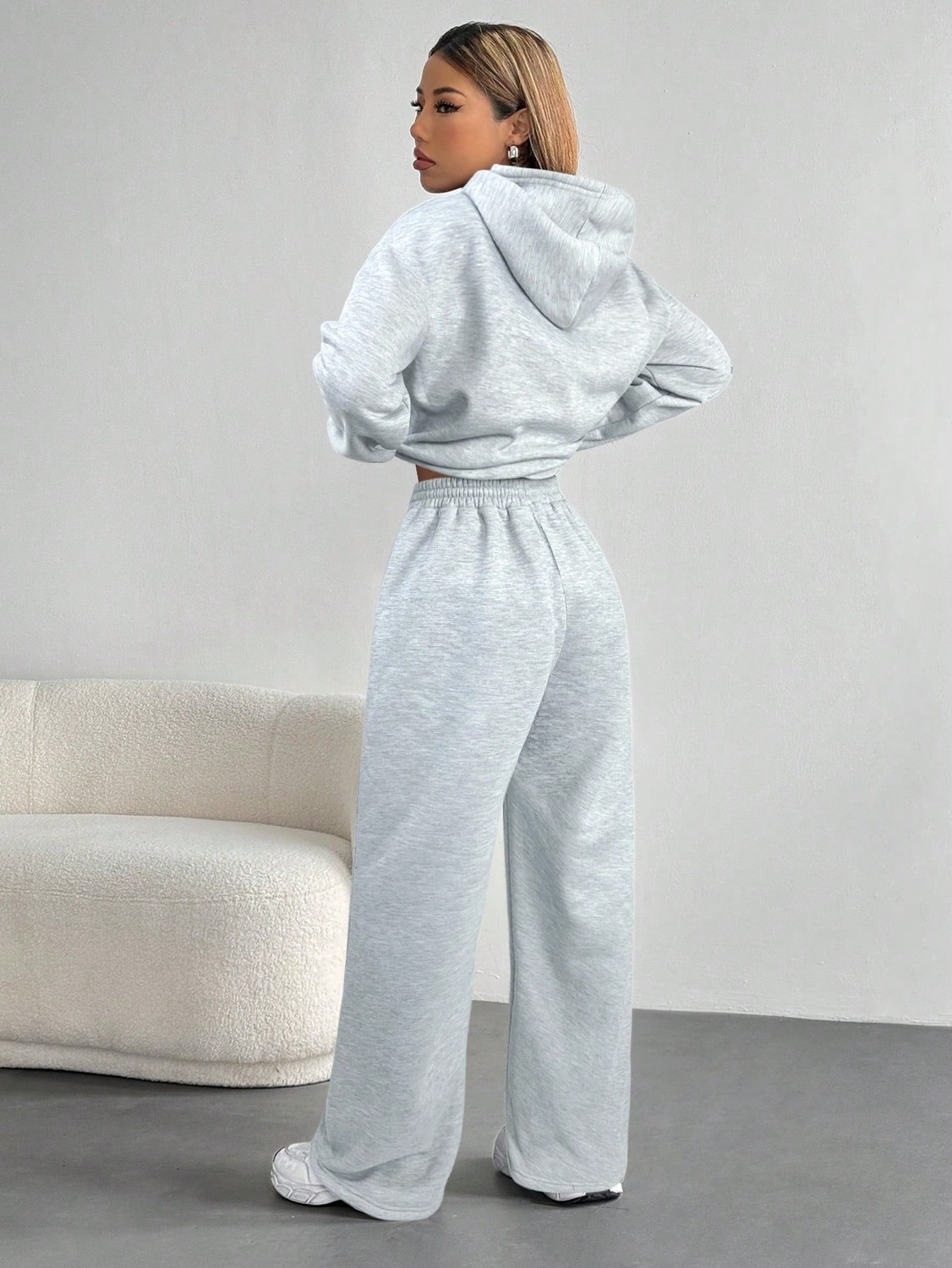 Macklin Unisex Kadın Erkek Healty For Yazı Baskılı Oversize 3 Iplik Kapüşonlu Hoodie ve Baggy Eşofman Altı görsel 4