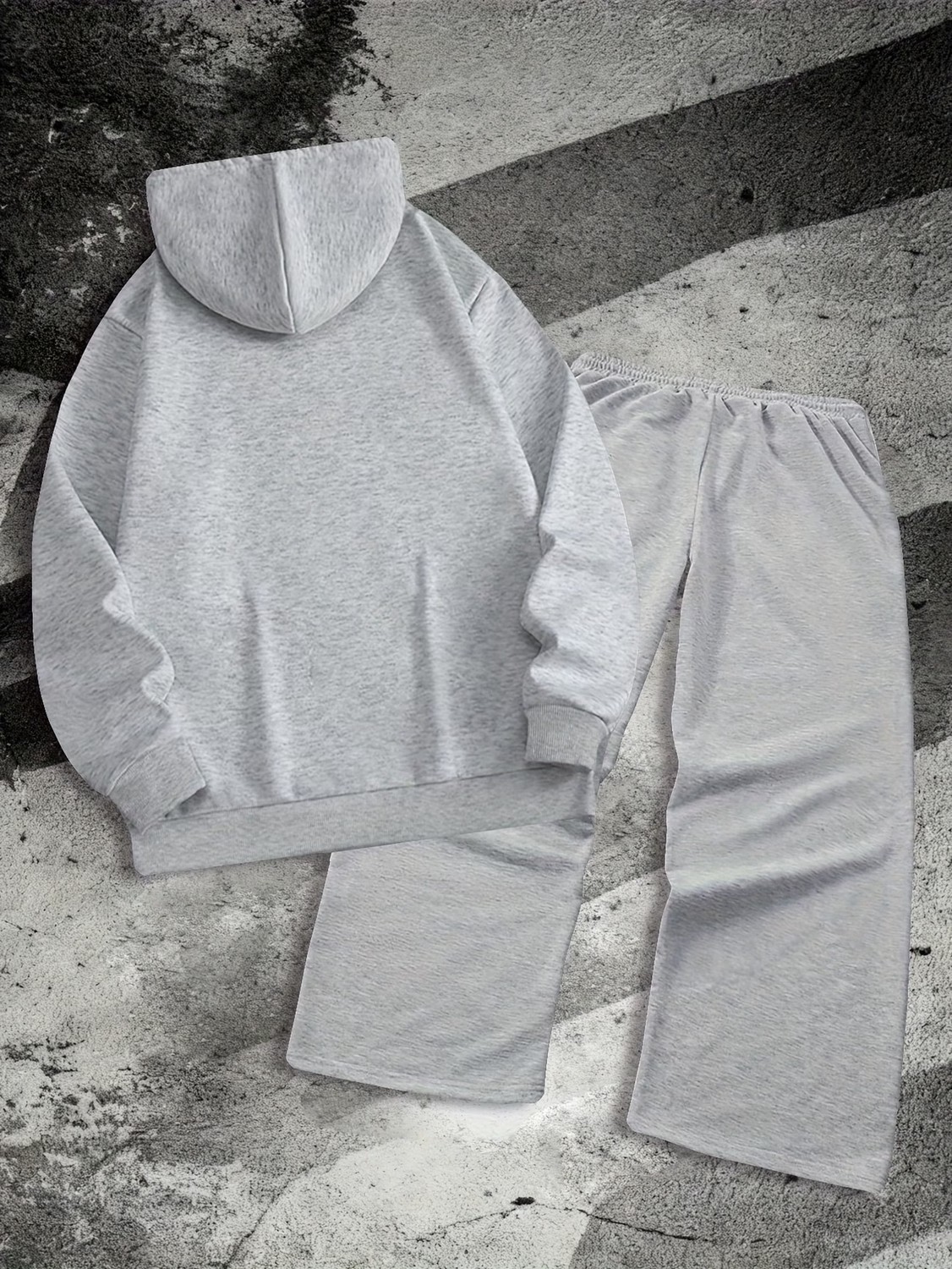 Macklin Unisex Kadın Erkek Delete Yazı Baskılı Oversize 3 Iplik Kapüşonlu Hoodie ve Baggy Eşofman Altı görsel 2