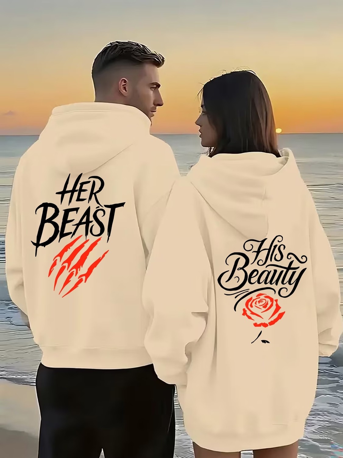 Macklin Sevgili - Arkadaş Çift Kombini Tom ve Jerry Sırt Baskılı Özel Tasarım Kapüşonlu Sweatshirt 2li Takım