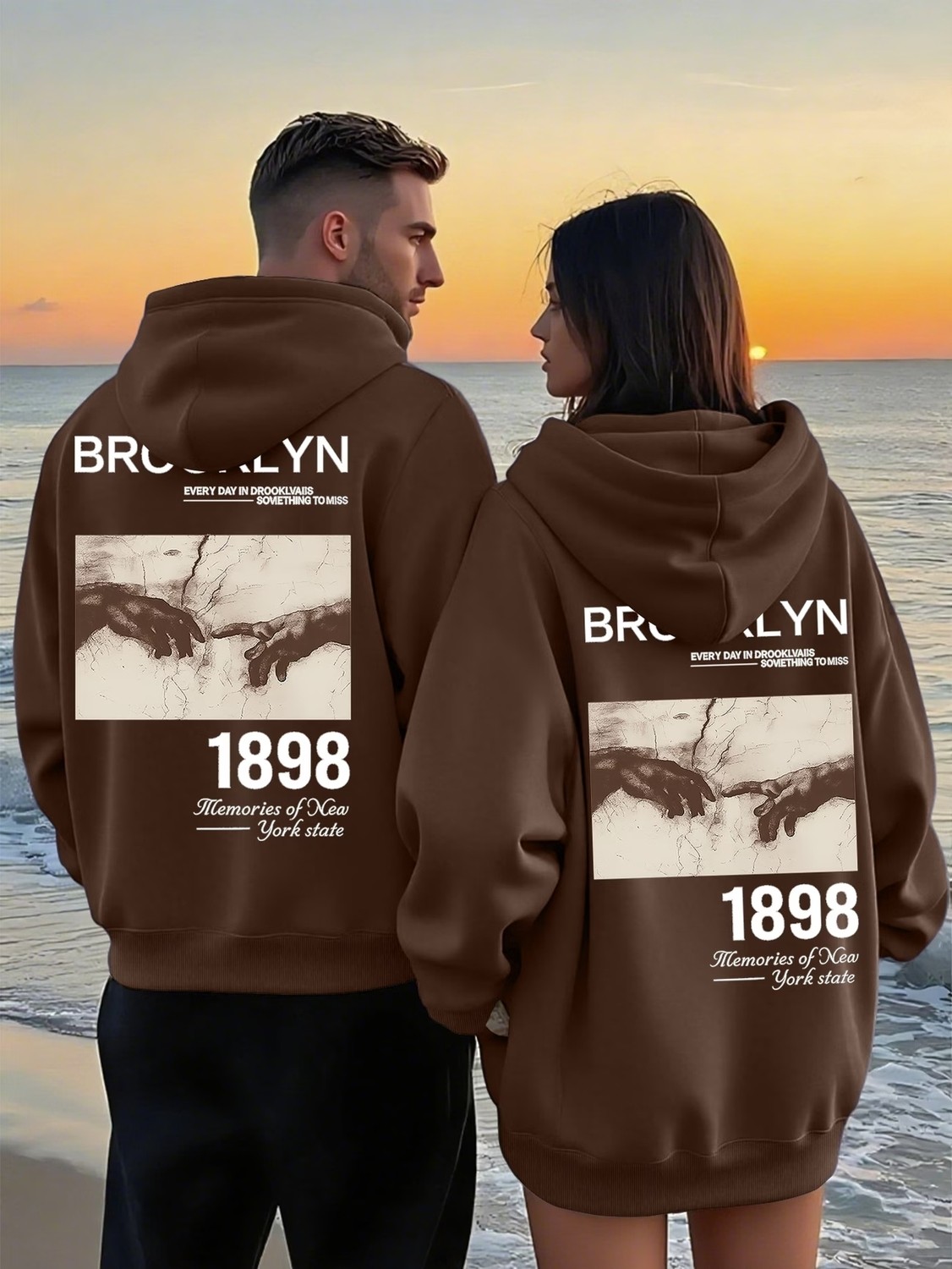 Macklin Sevgili - Arkadaş Çift Kombini Brooklyn 1898 Sırt Baskılı Özel Tasarım Kapüşonlu Sweatshirt 2li Takım