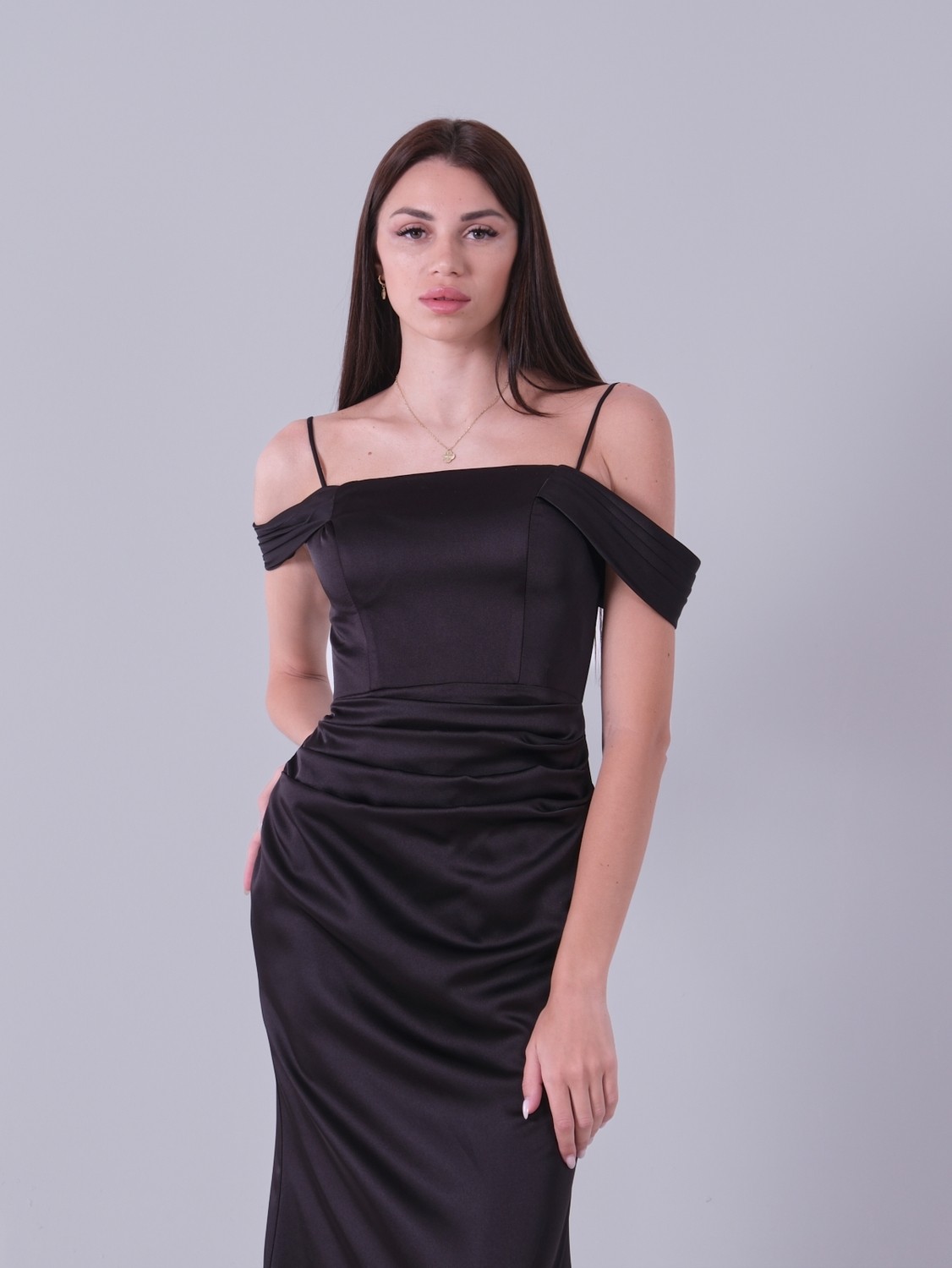 Feminist Bej Ip Askılı Straplez Saten Abiye Elbise 9705903 görsel 6