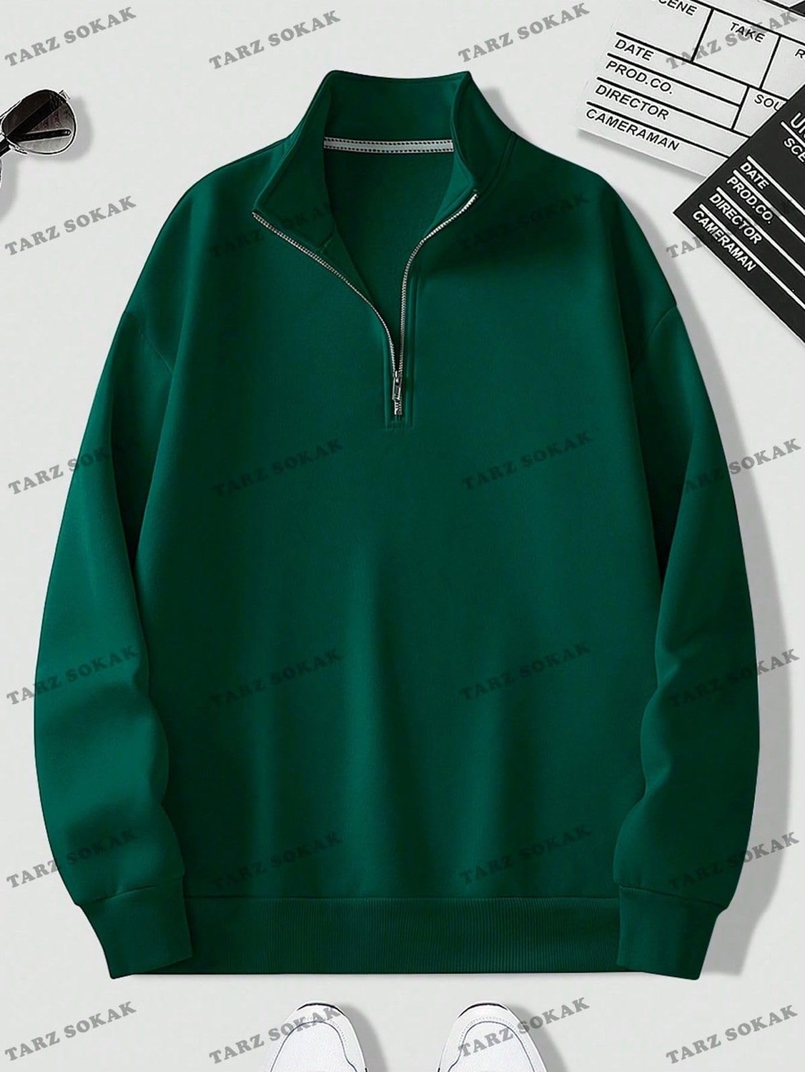 Die Grup Tarzsokak Y2K Yarım Fermuarlı Bay Sweatshirt Yeşil, YEŞIL-131, S