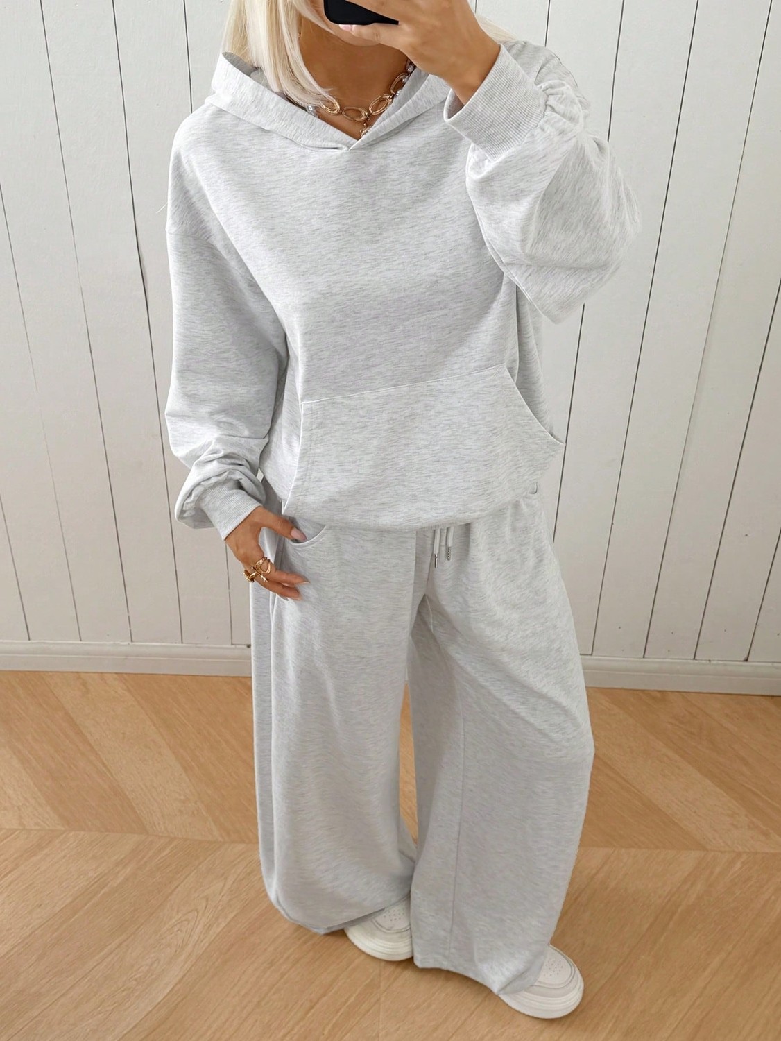 Macklin Unisex Kadın Erkek Baskısız Sportif Oversize 3 Iplik Kapüşonlu Hoodie ve Baggy Eşofman Takımı görsel 4