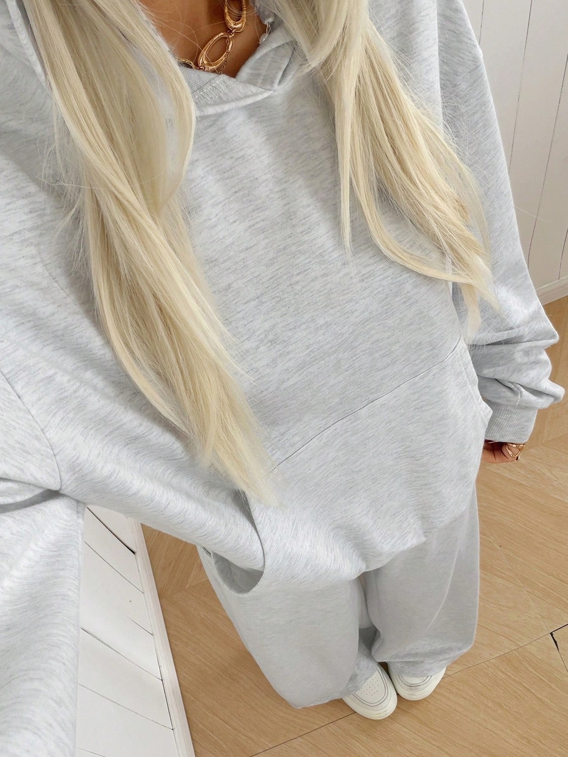 Macklin Unisex Kadın Erkek Baskısız Sportif Oversize 3 Iplik Kapüşonlu Hoodie ve Baggy Eşofman Takımı görsel 5