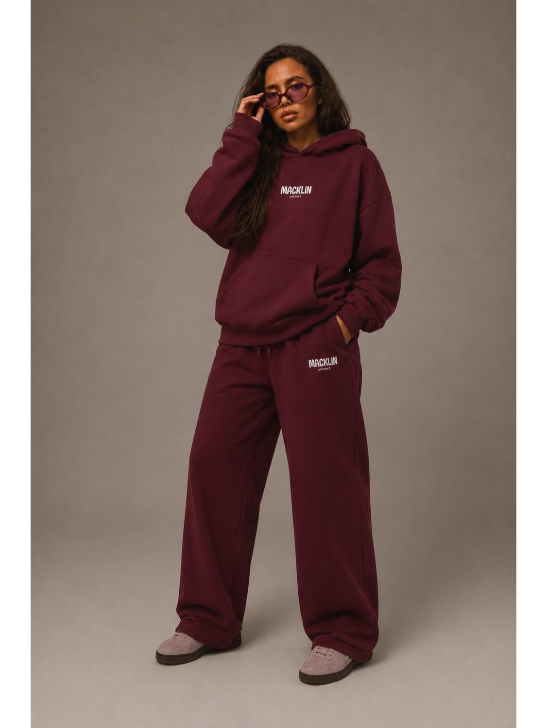 Macklin Unisex Kadın Erkek Minimal Yazı Baskılı Oversize 3 Iplik Kapüşonlu Sweatshirt ve Baggy Eşofman Altı görsel 6