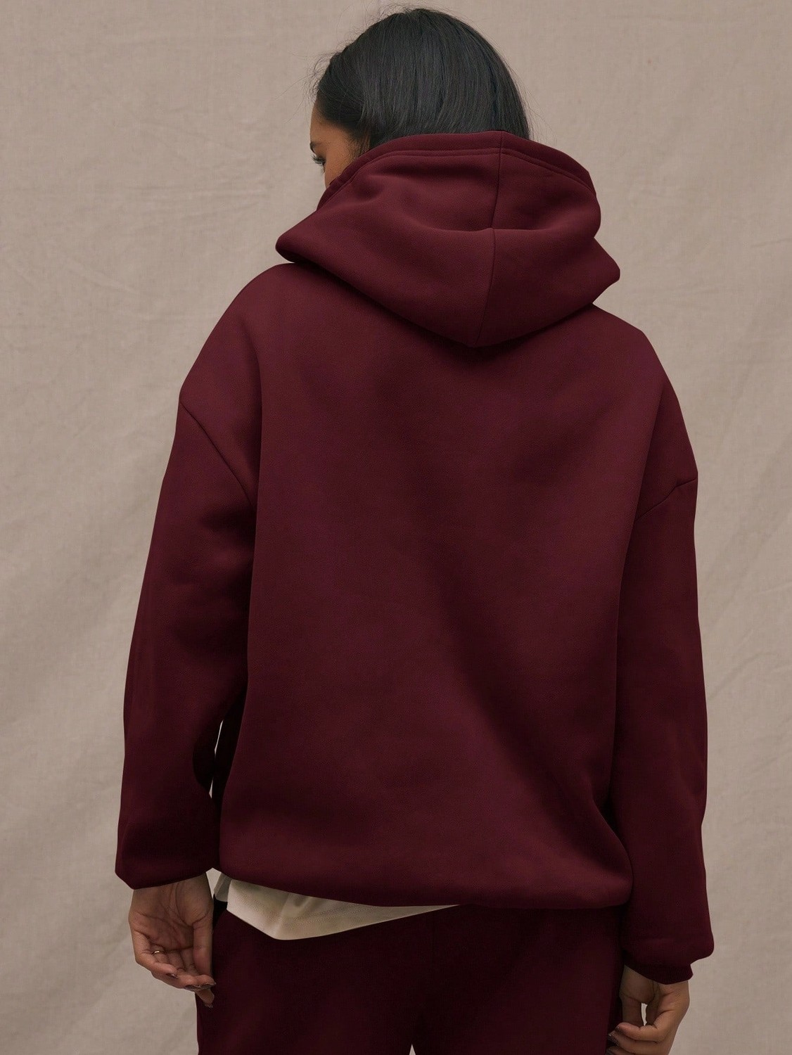 Macklin Unisex Kadın Erkek Minimal Yazı Baskılı Oversize 3 Iplik Kapüşonlu Sweatshirt ve Baggy Eşofman Altı görsel 7