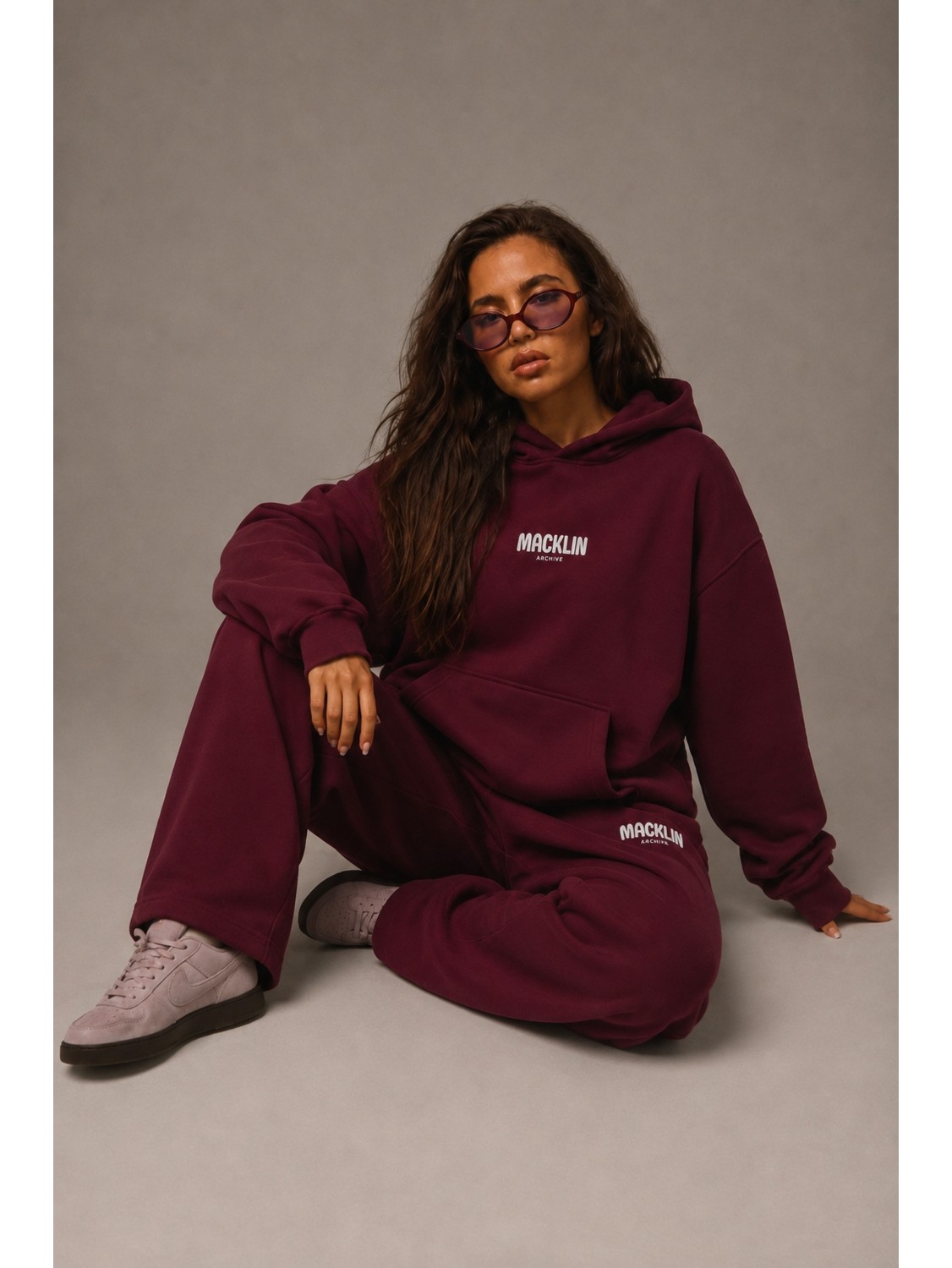 Macklin Unisex Kadın Erkek Minimal Yazı Baskılı Oversize 3 Iplik Kapüşonlu Sweatshirt ve Baggy Eşofman Altı görsel 8