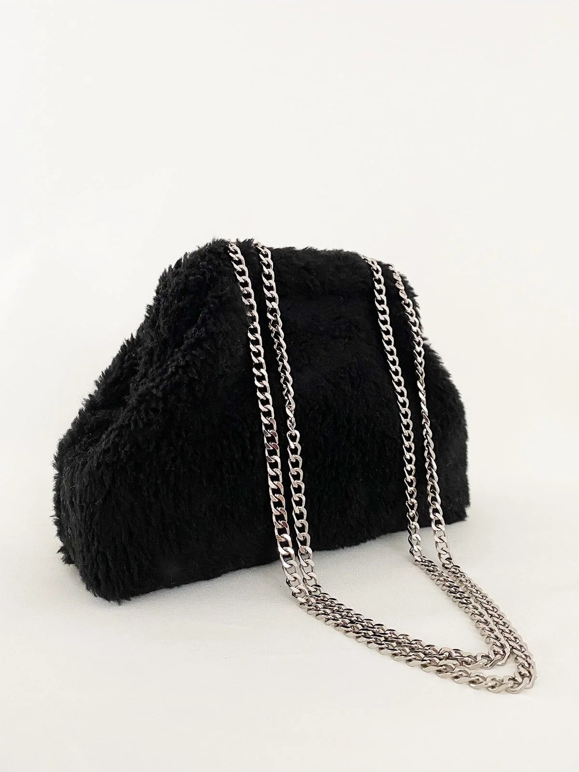 Heybes Kadın Zincirli Kahve Teddy Peluş Clutch El Çantası