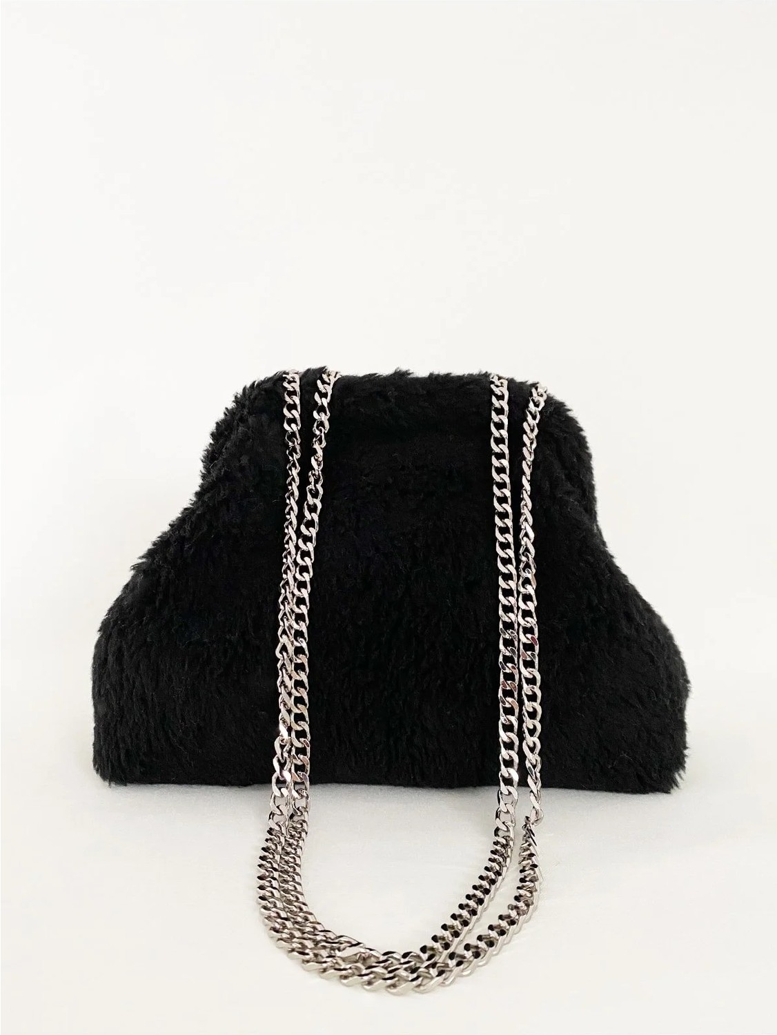 Heybes Kadın Zincirli Kahve Teddy Peluş Clutch El Çantası görsel 8