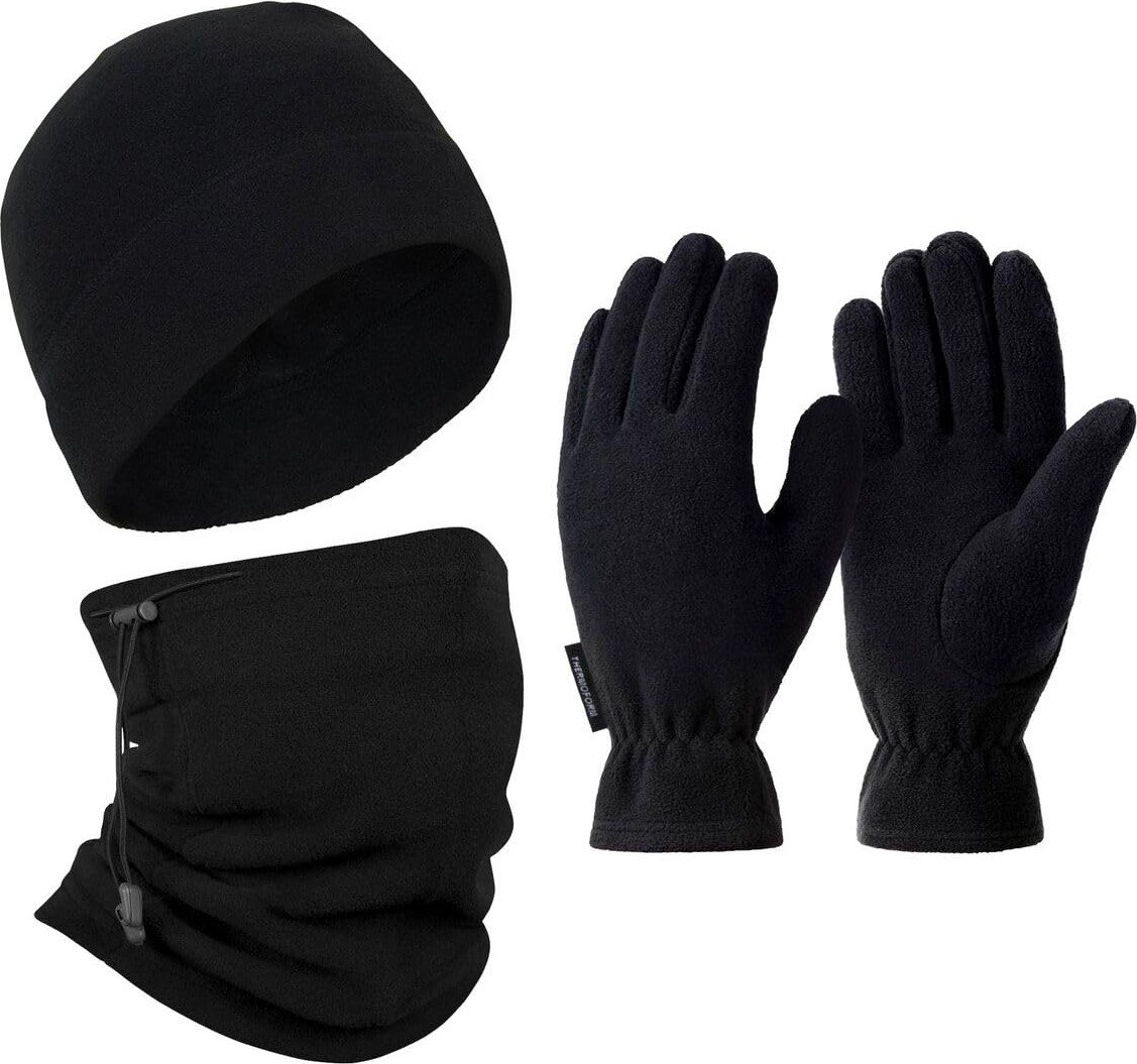 Aesco Thermoform Polar Unisex Eldiven, Bere ve Boyunluk Seti, Siyah, L/xl