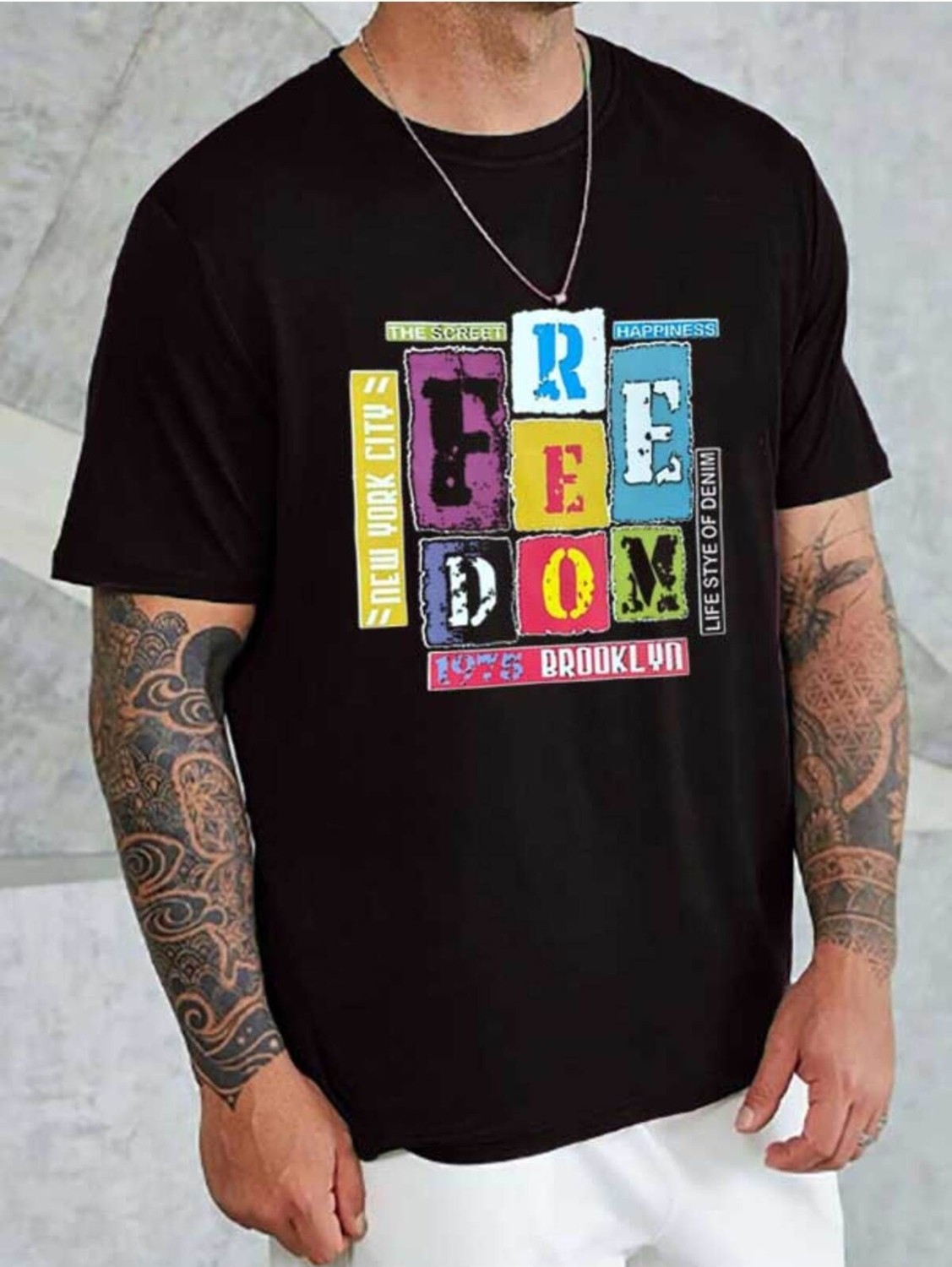 Medinenur Feedom Baskılı Unisex Bisiklet Yaka T-Shirt