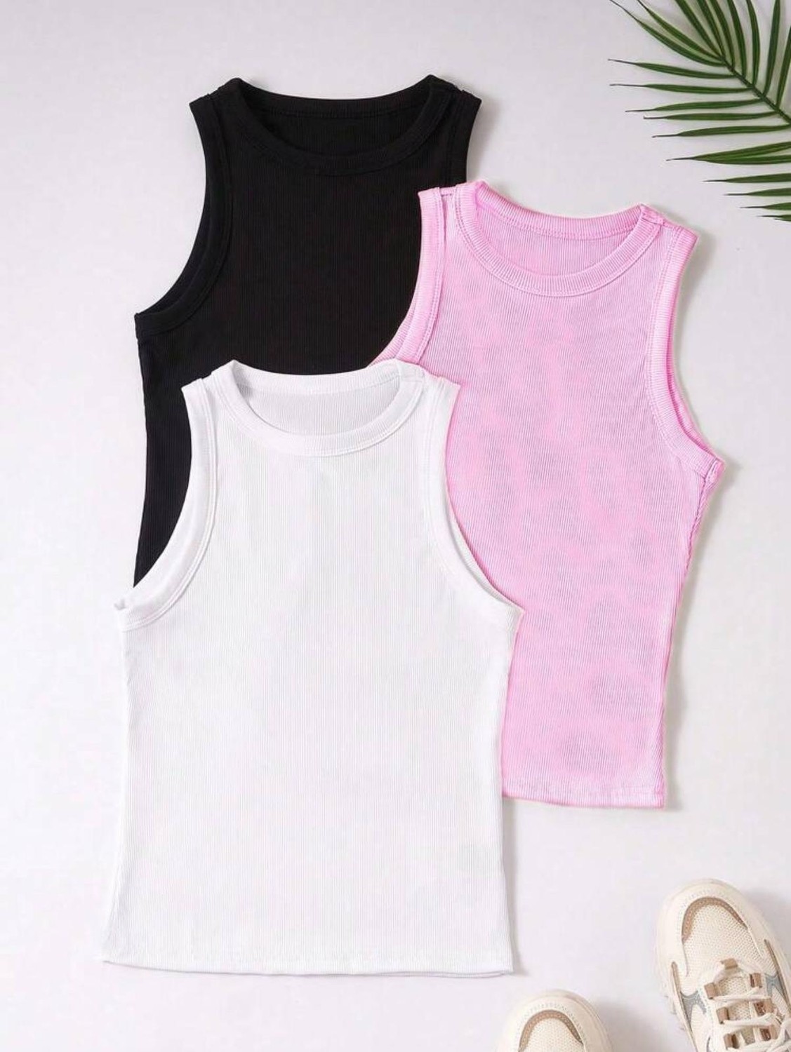 New Orginal NEWORGINAL Kadın 3'lü Set Halter Yaka Esnek Atlet Bluz %100 Pamuk Dar Kalıp