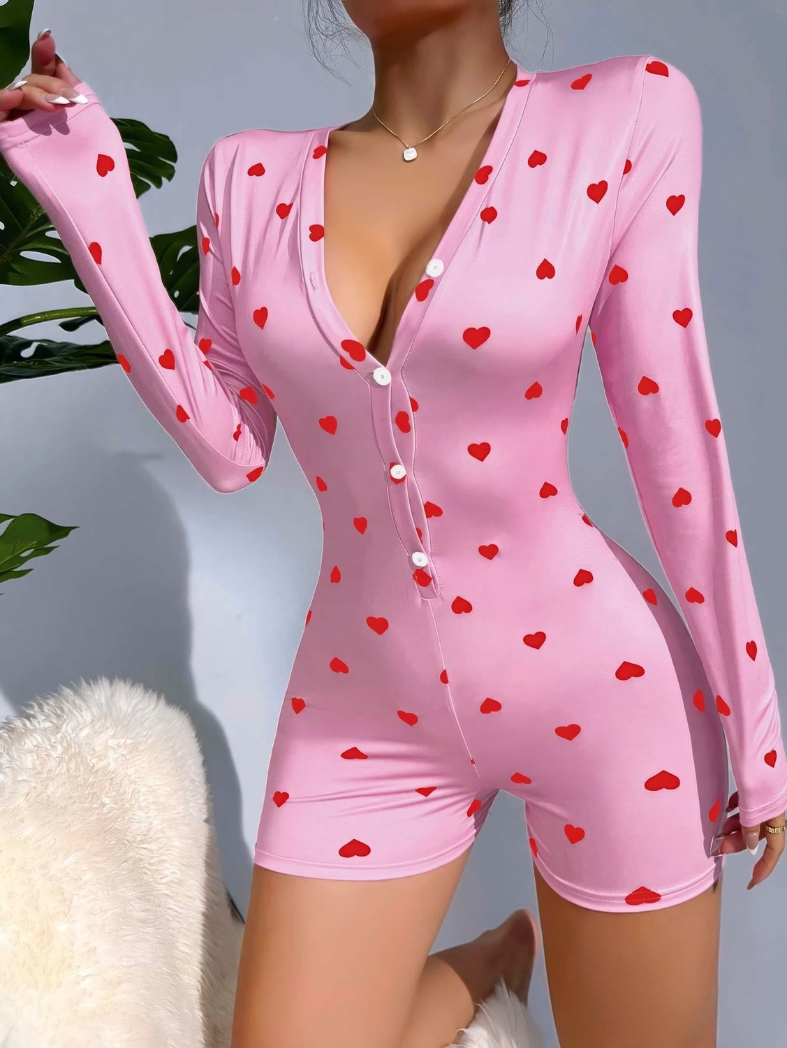 Bezos Kadın Pembe Desenli Pijama Tulumu 5121