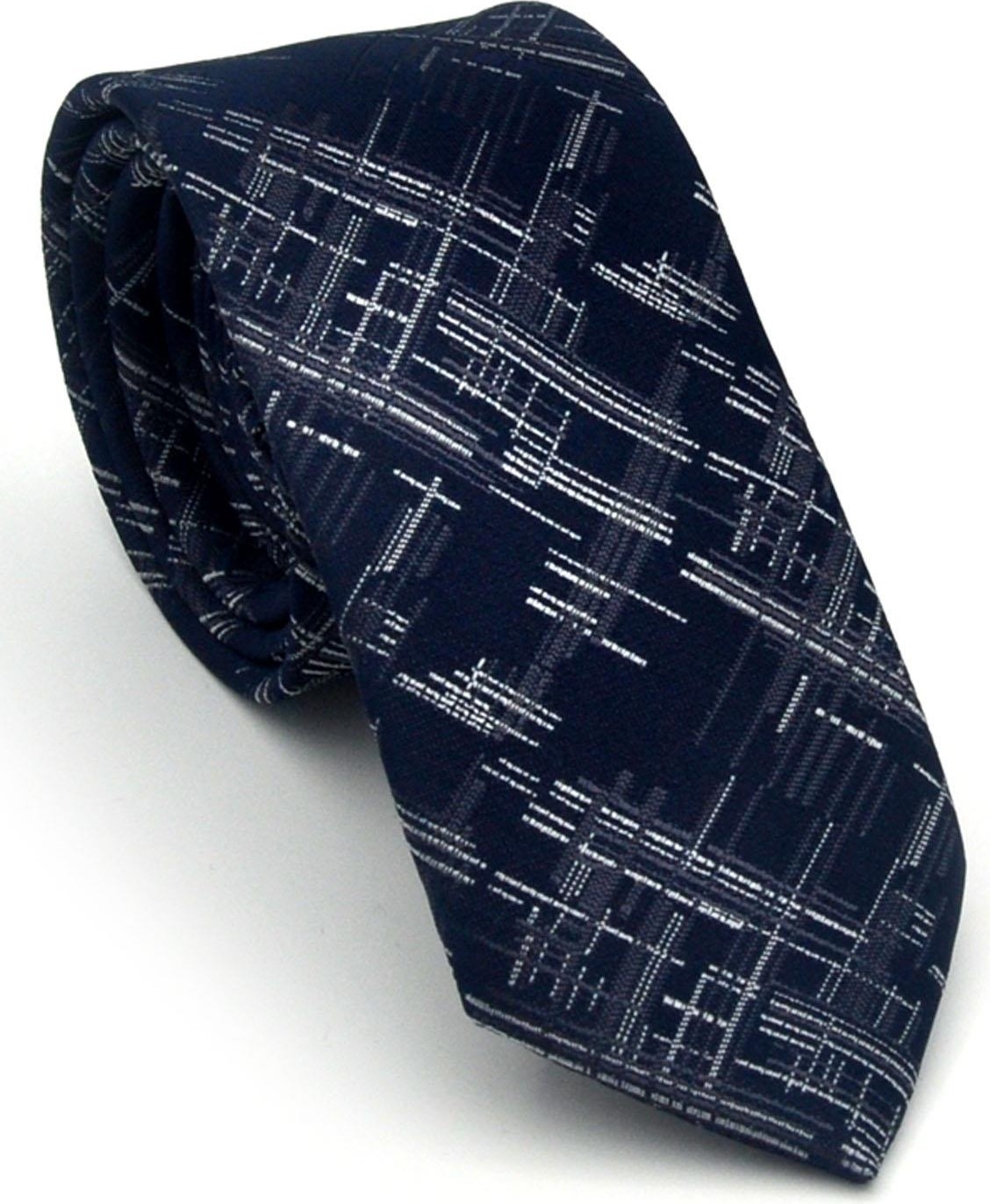 Gaffy Gri Kırcıl Desenli Lacivert Dokuma Kumaş Mendilli Slim Fit Kravat // SDK-2611-2