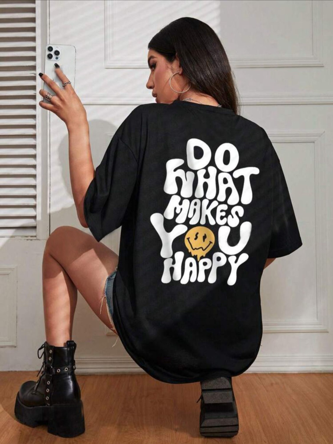 Medinenur Do What Makes You Happy Baskılı Kadın T-Shirt görsel 7