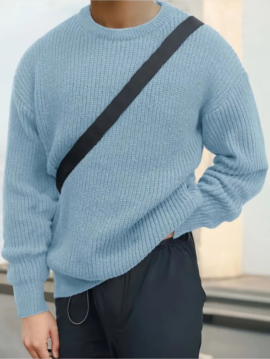 Tarz Cool Erkek Siyah Bisiklet Yaka Regular Fit Örgülü Triko Rahat Kullanım İçin