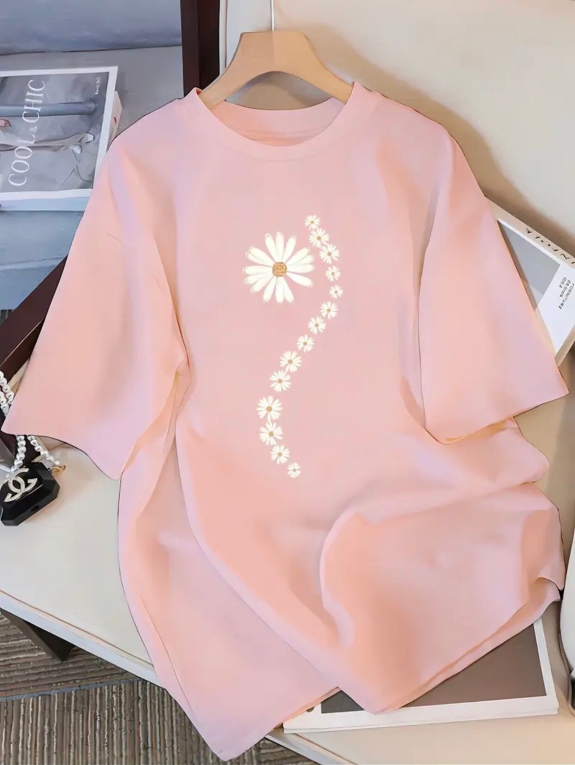 Amor Face Büyük Beden Özel Tasarım Papatya Yolu Baskılı %100 Pamuk Şık Kadın T-Shırt görsel 3