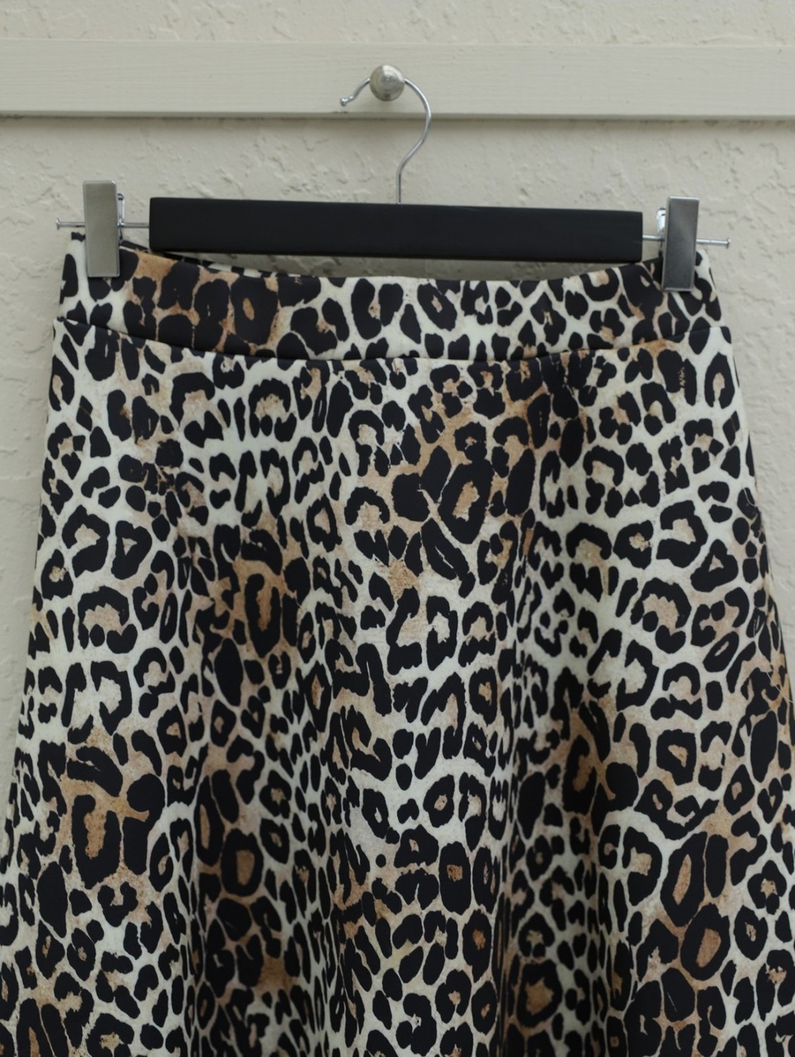 Moda Morfo Leopar Desen Beli Lastikli Scuba Etek -Ekru görsel 2