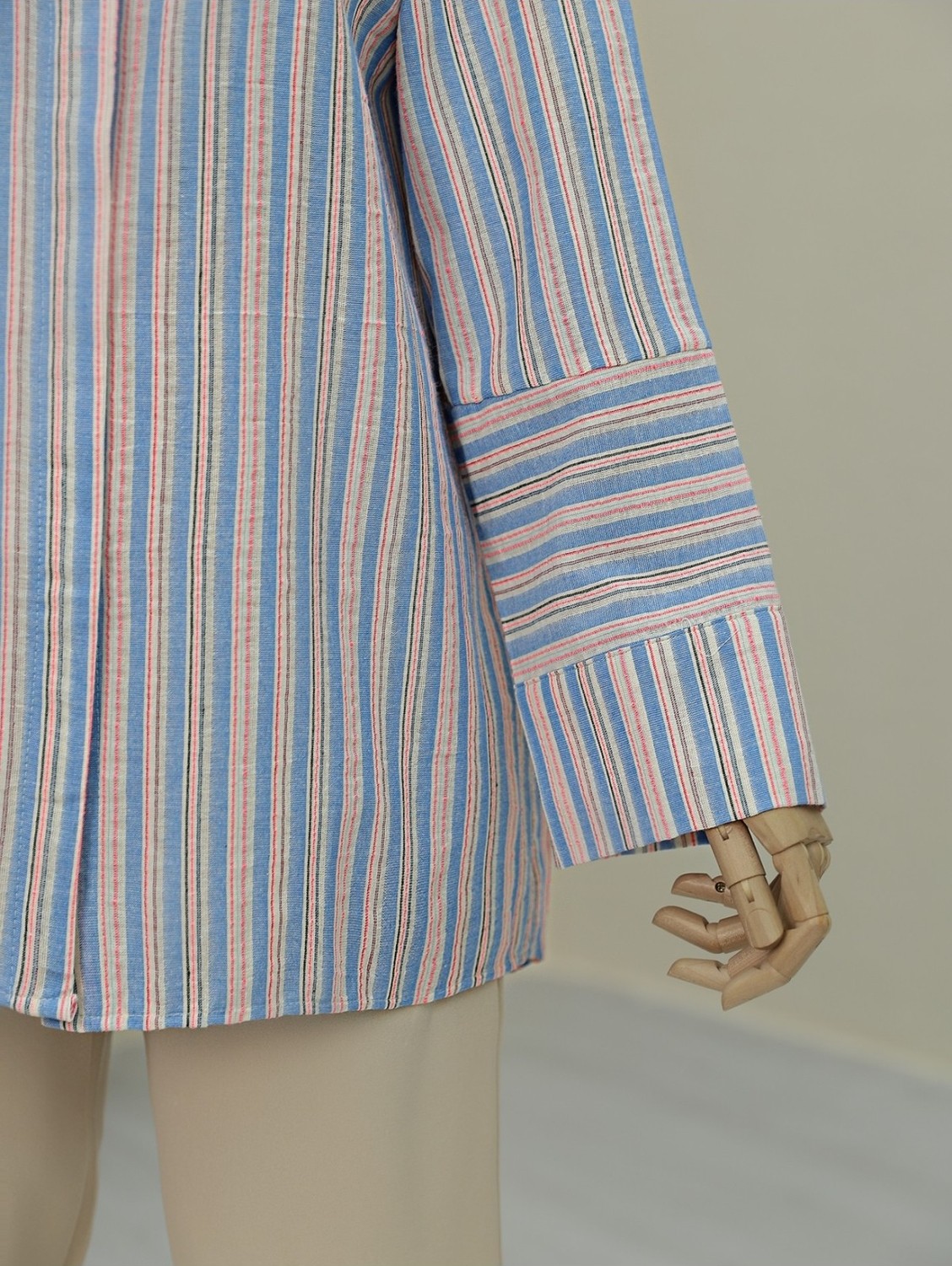 Moda Morfo Arkası Uzun Kabartma Çizgili Oversize Gömlek -Mavi görsel 5
