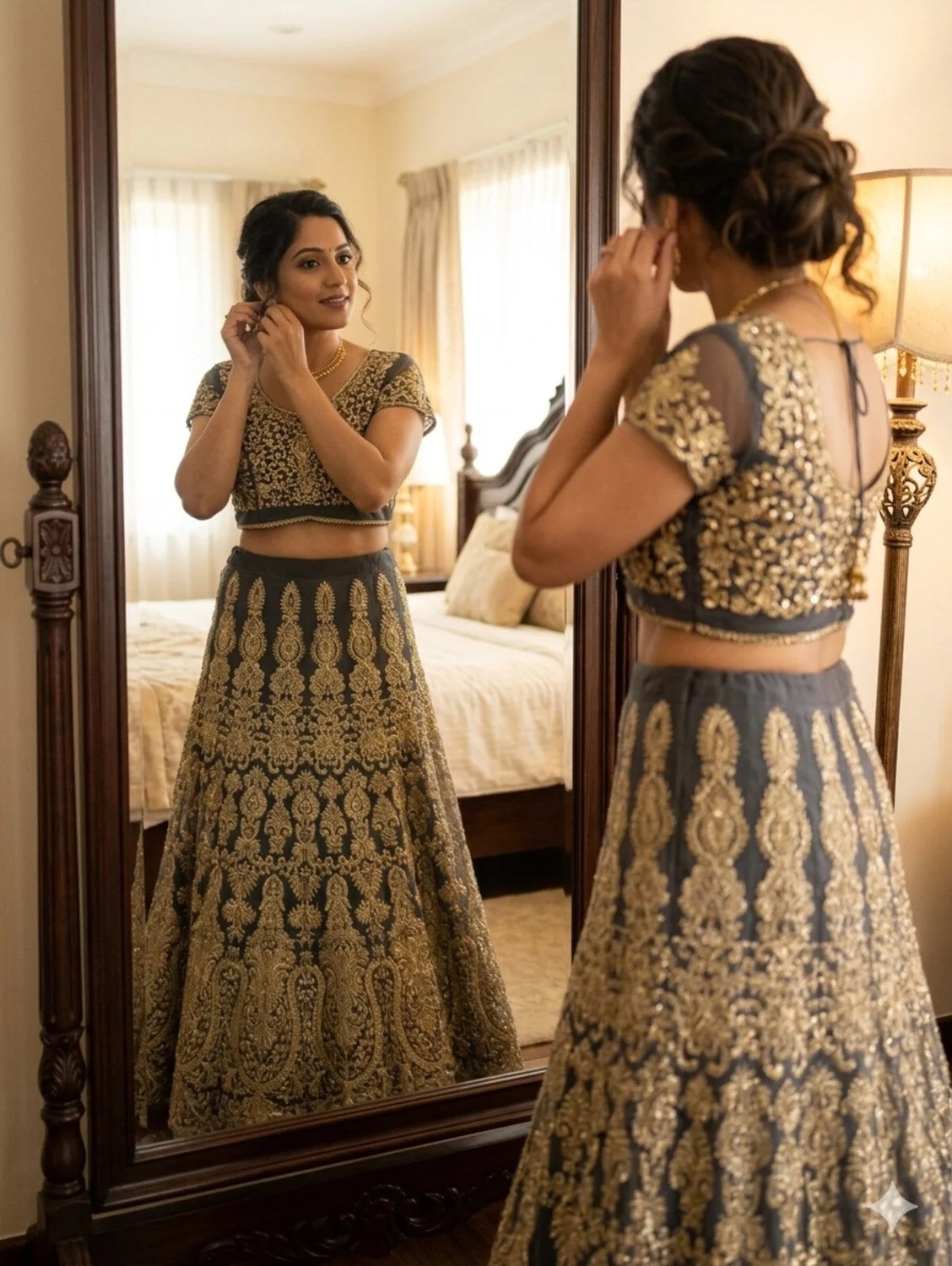 Aashiv's Collection Gelinlik Hint Lehenga Choli Takımı Lacivert Işlemeli