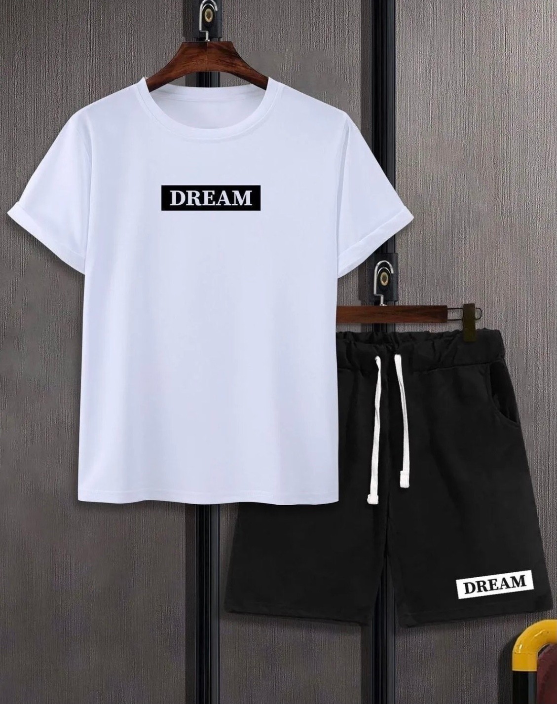 Amor Man Büyük Beden Özel Tasarım Dream Baskılı Pamuk Yeni Stil Erkek T-Shırt Şort Takımı