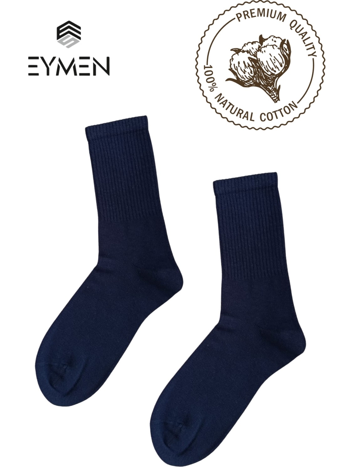 Eymen Socks 6'lı Paket Unisex Kolej & Tenis Çorabı Düz Renk Siyah | Pamuklu Uzun (Kadın & Erkek) görsel 3