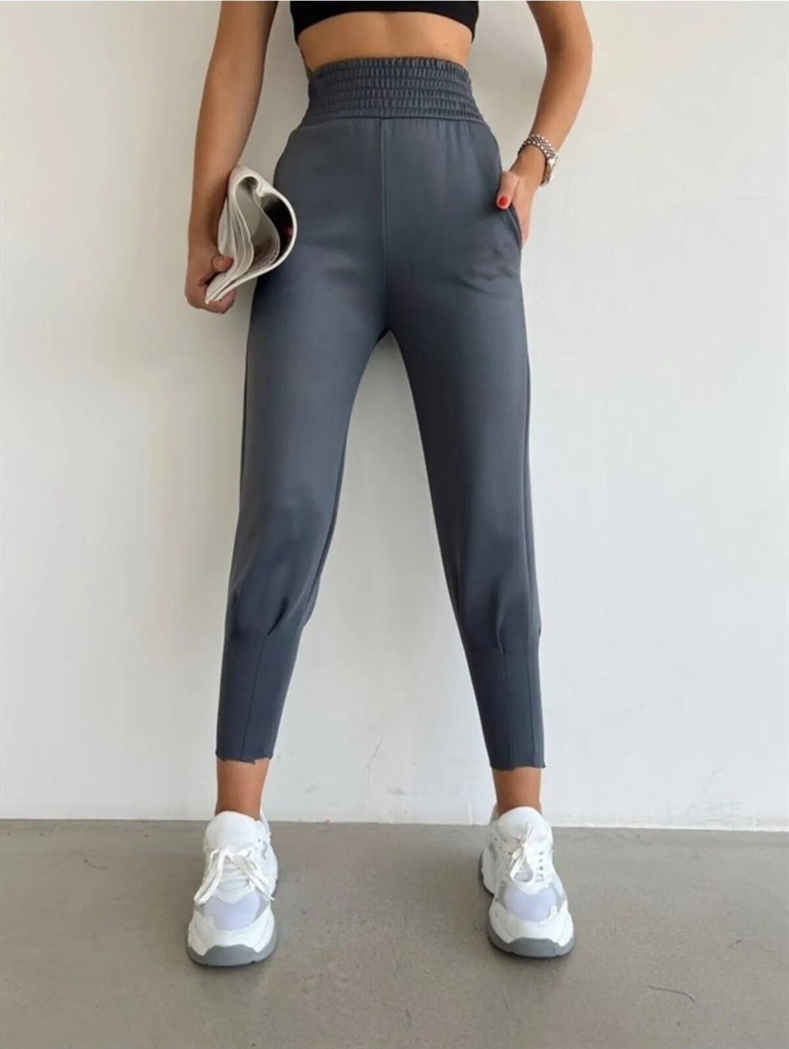 Win Moda Yüksek Bel Scuba Dalgıç Eşofman Altı Geniş Kemer