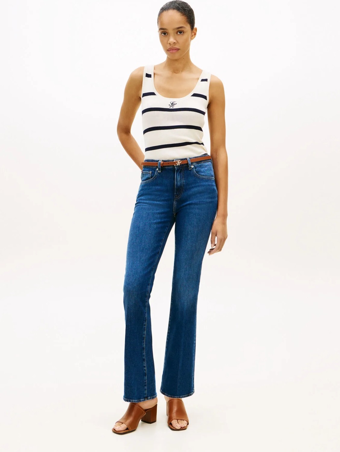 Tommy Hilfiger Bej - Lacivert Kadın Süveter Co Full Needle Tank