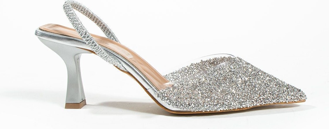Duxal London Cam Kırıntıları Detay Arkası Açık Topuklu Ayakkabı görsel 4