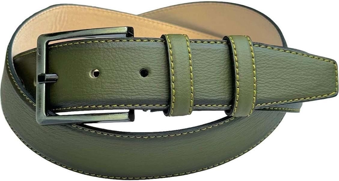Süzer Deri 4 cm Klasik Deri Dikişli Model Erkek Kemer Haki Yeşil görsel 3