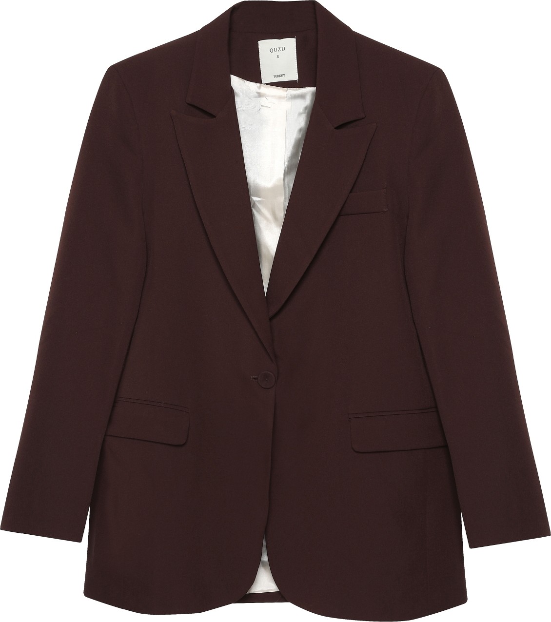 Quzu Kadın Blazer Ceket, Bordo, Düz Desen, Rahat Kesim, Şık ve Konforlu, %92 Polyester %8 Elastan Kumaş görsel 2
