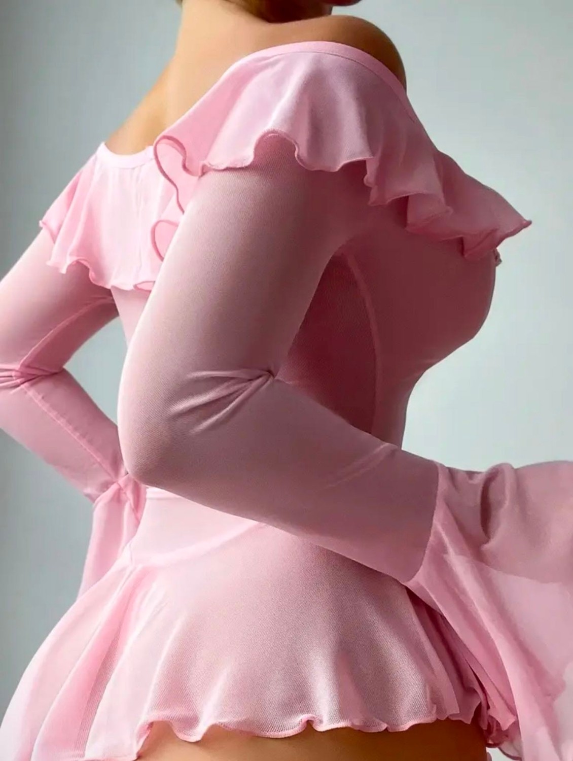 Eloria Fashion Pembe Tangalı Omzu Açık Transparan Gecelik görsel 4