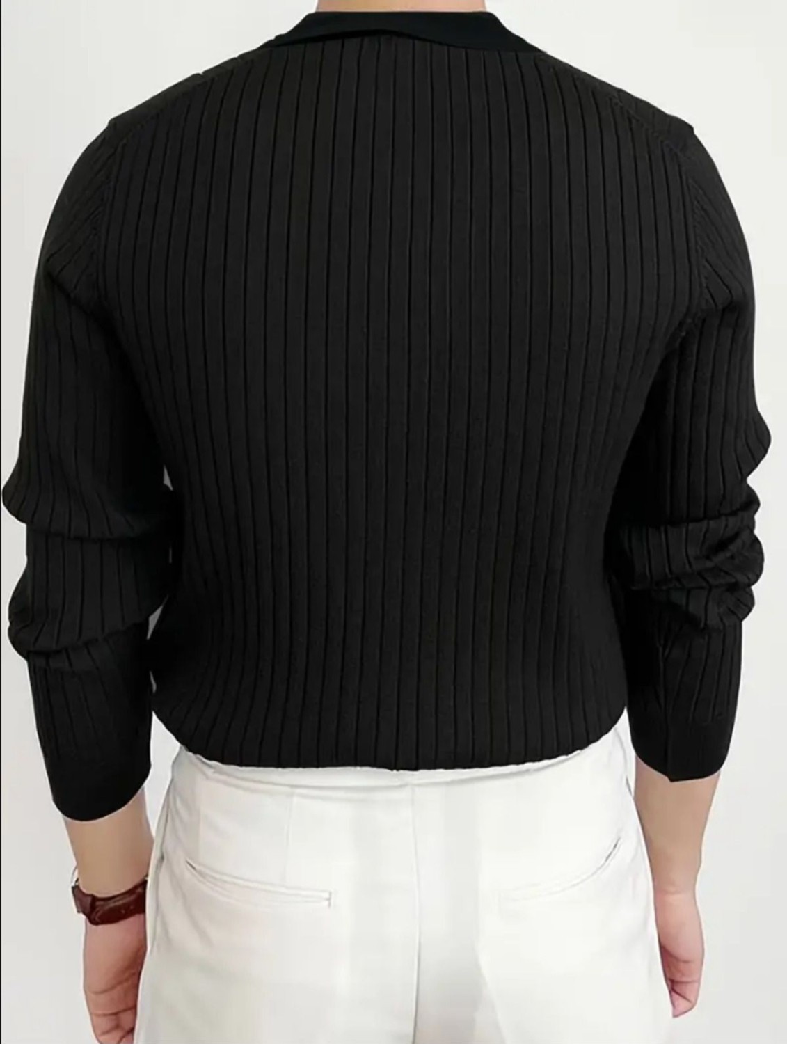 Tarz Cool Erkek Siyah Polo Yaka Düğmeli Triko Kazak Günlük Stil ile Modern Görünüm görsel 3