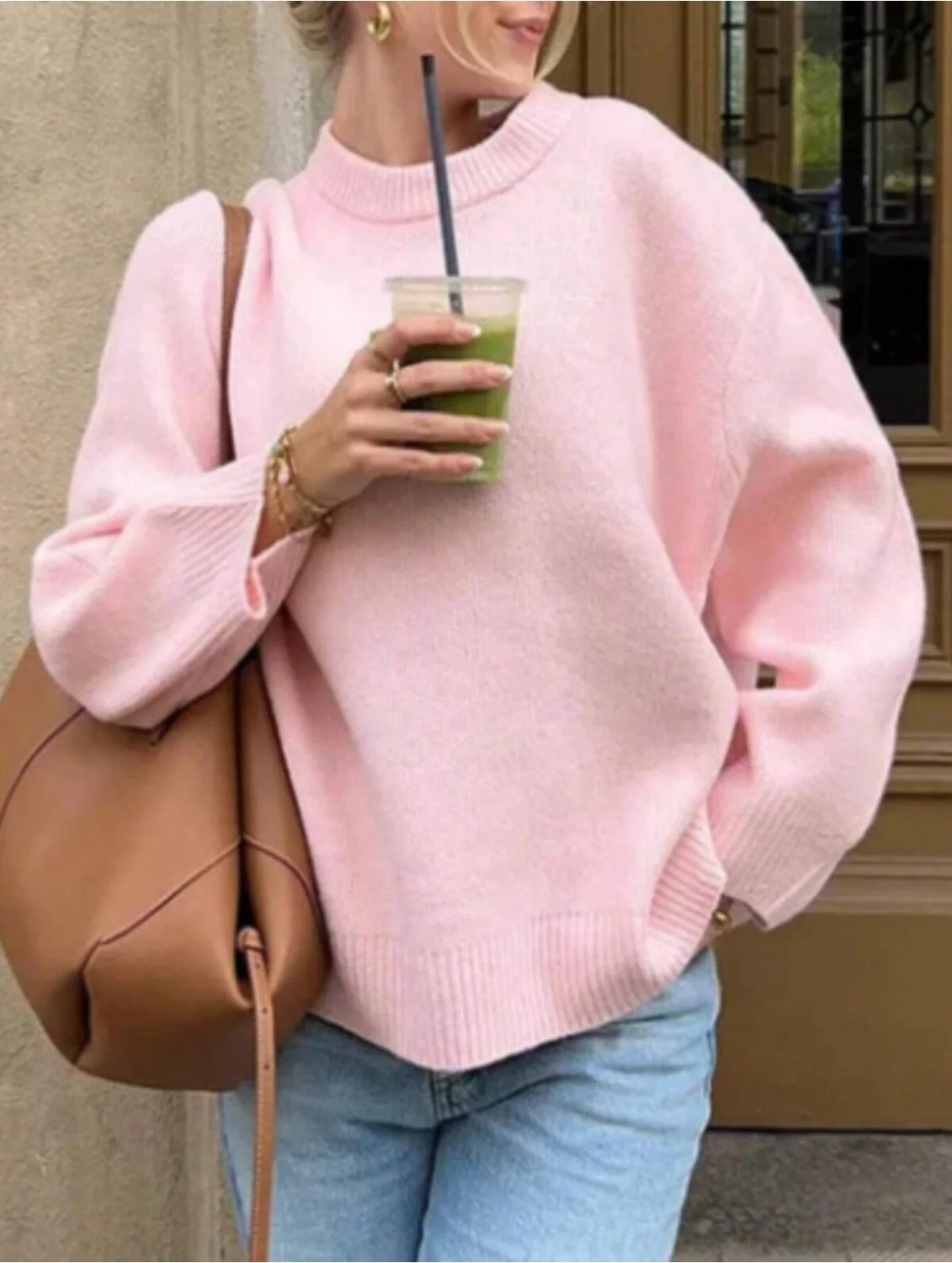 Moontime Alaçatı Kadın Balıkçı Yaka Oversize Yeni Sezon Triko Kazak - Pembe