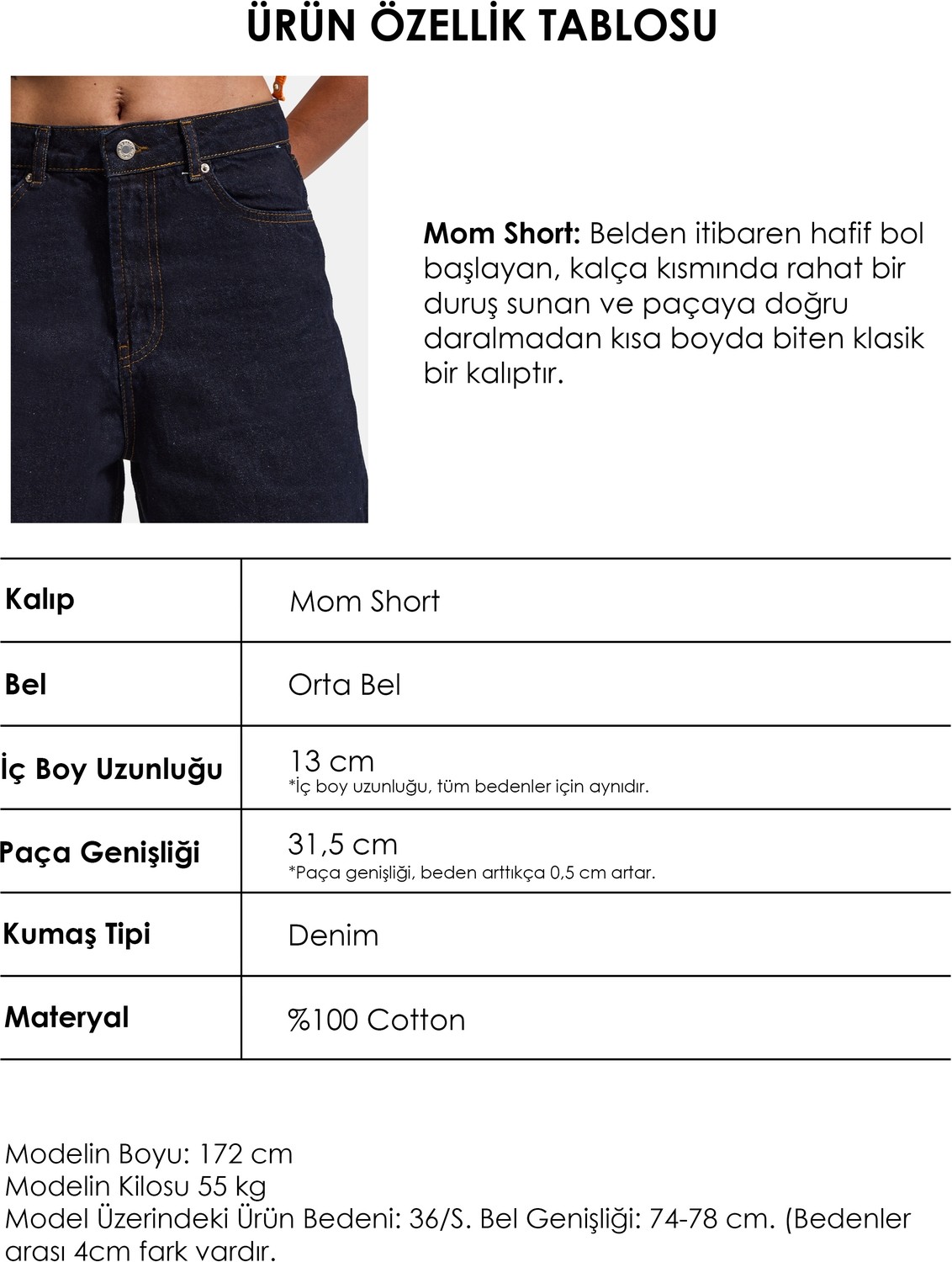It's Basic Kadın İndigo Selvedge Diana 7s6-50 Relax Mom Fit Denim Şort görsel 6