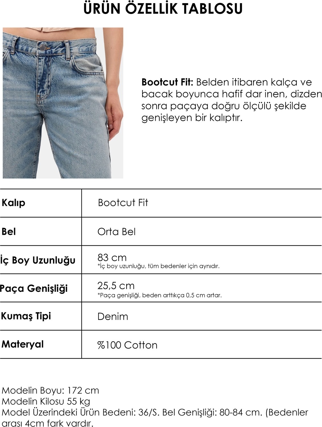 It's Basic Kadın Kot Renk 4s6-32 Bootcut Fit Orta Bel Denim Jean görsel 5
