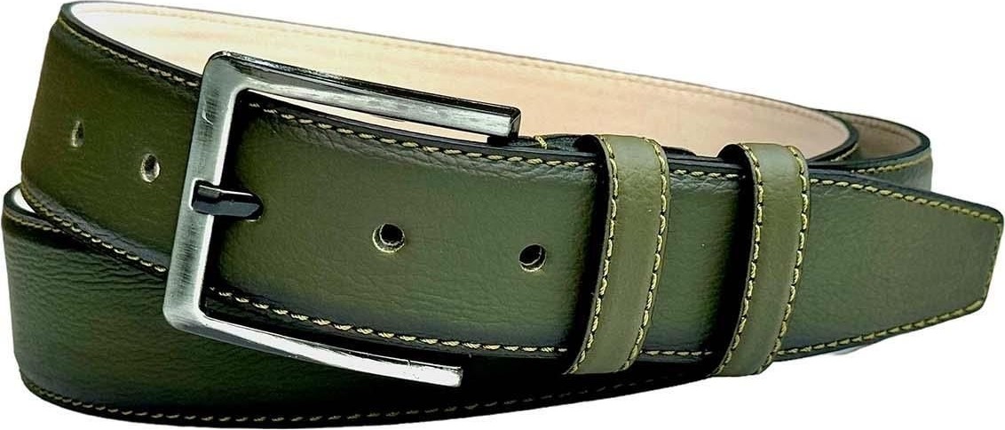 Süzer Deri 4 cm Klasik Deri Dikişli Model Erkek Kemer Haki Yeşil görsel 2