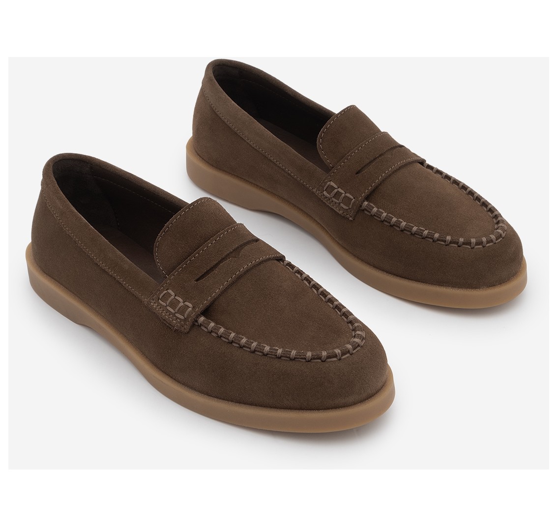 Marjin Kadın Deri Loafer Ayakkabı Taba Süet Düz Taban ile Rahat Günlük Stil görsel 5