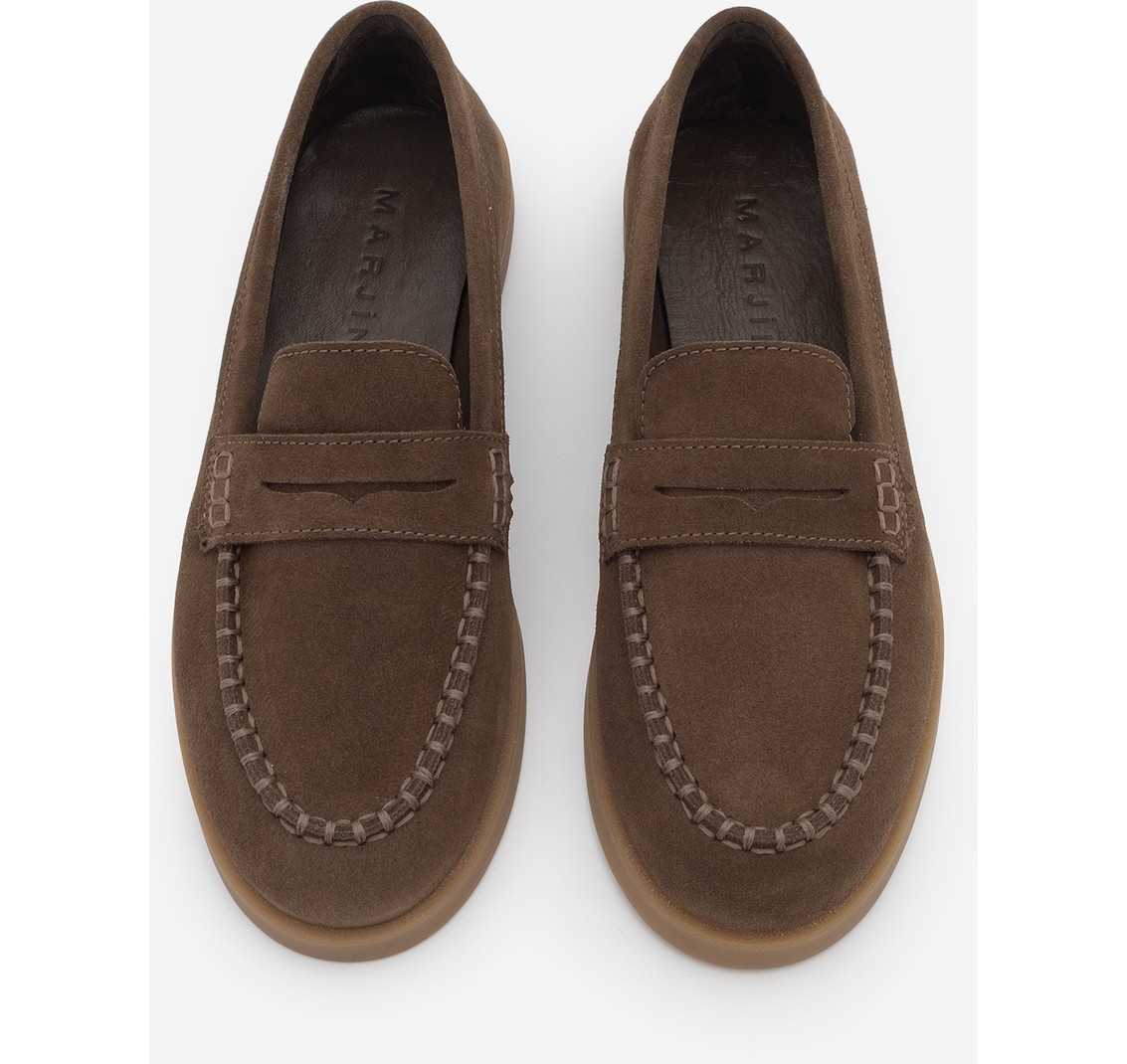 Marjin Kadın Deri Loafer Ayakkabı Taba Süet Düz Taban ile Rahat Günlük Stil görsel 6