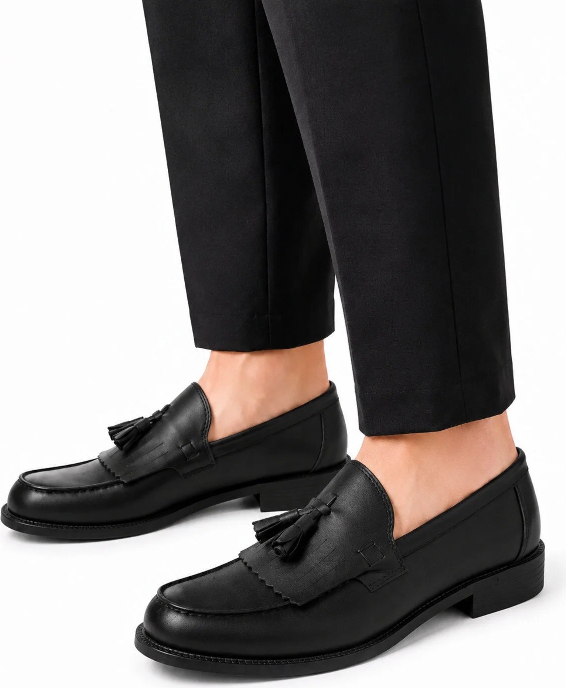 By Sabit Unisex Siyah Püsküllü Corcik Loafer Ayakkabı Bağcıksız Klasik Günlük Şık Kundura