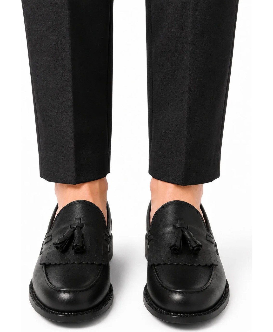 By Sabit Unisex Siyah Püsküllü Corcik Loafer Ayakkabı Bağcıksız Klasik Günlük Şık Kundura görsel 2