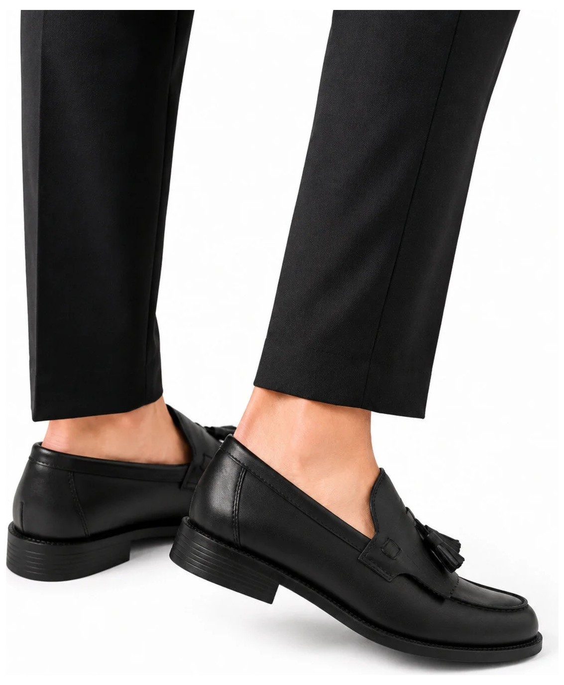 By Sabit Unisex Siyah Püsküllü Corcik Loafer Ayakkabı Bağcıksız Klasik Günlük Şık Kundura görsel 3