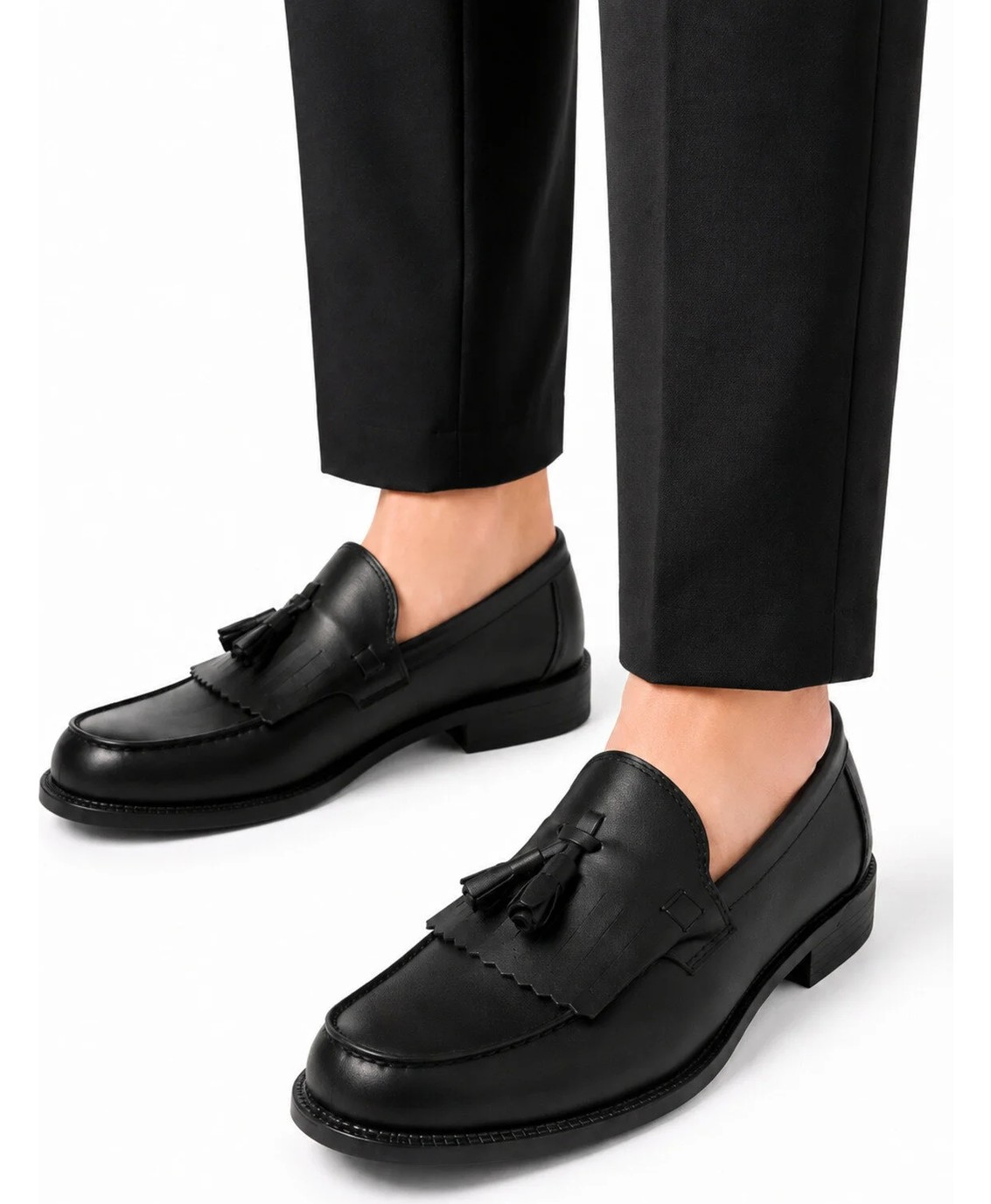 By Sabit Unisex Siyah Püsküllü Corcik Loafer Ayakkabı Bağcıksız Klasik Günlük Şık Kundura görsel 4