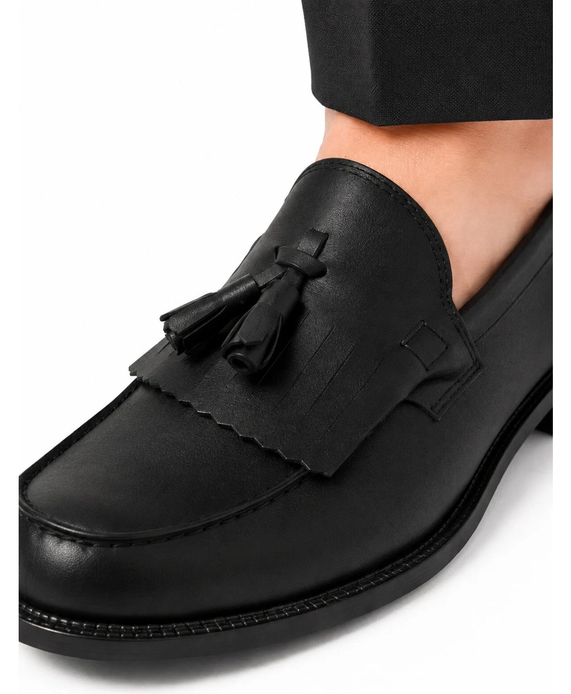 By Sabit Unisex Siyah Püsküllü Corcik Loafer Ayakkabı Bağcıksız Klasik Günlük Şık Kundura görsel 5