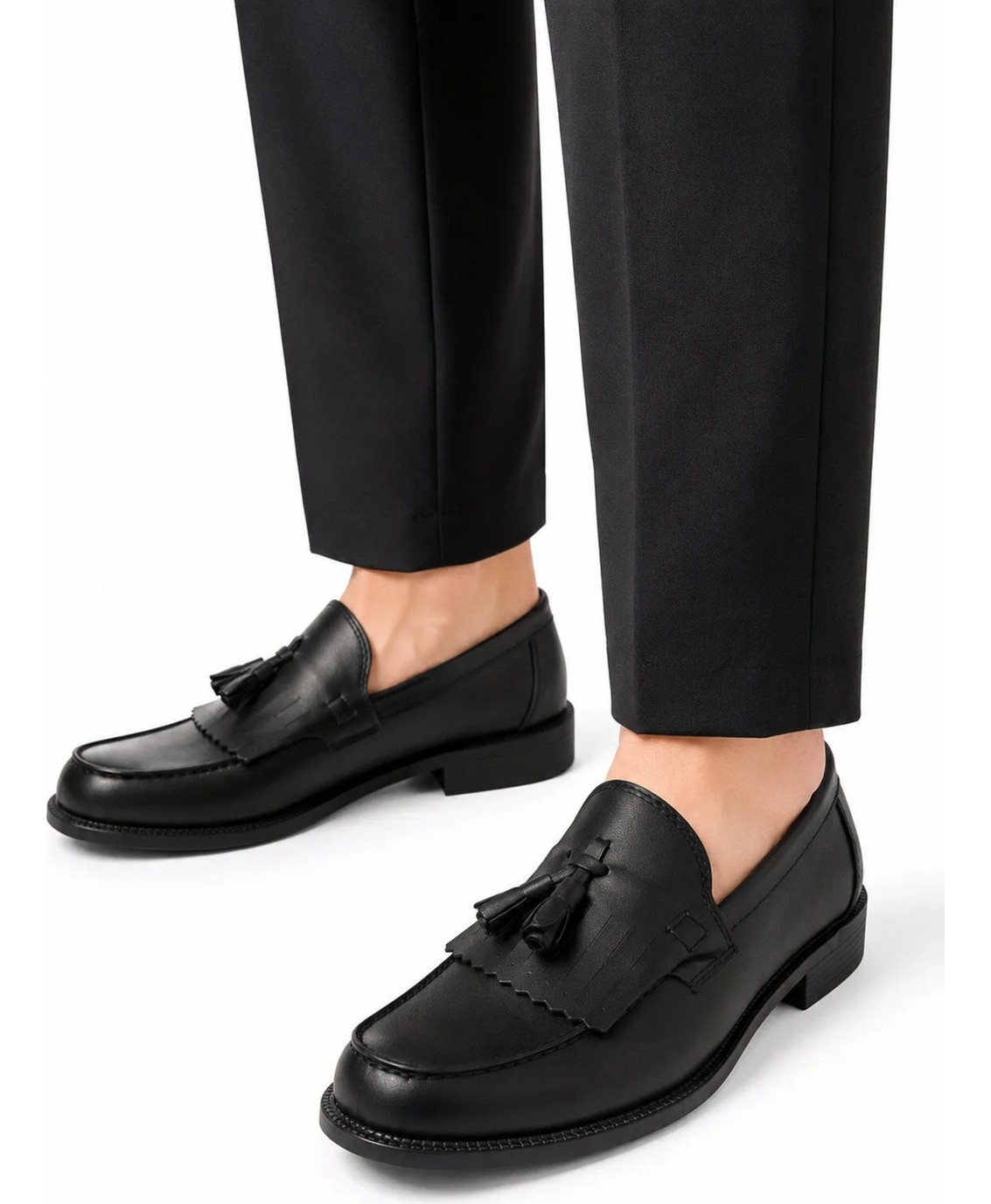 By Sabit Unisex Siyah Püsküllü Corcik Loafer Ayakkabı Bağcıksız Klasik Günlük Şık Kundura görsel 7