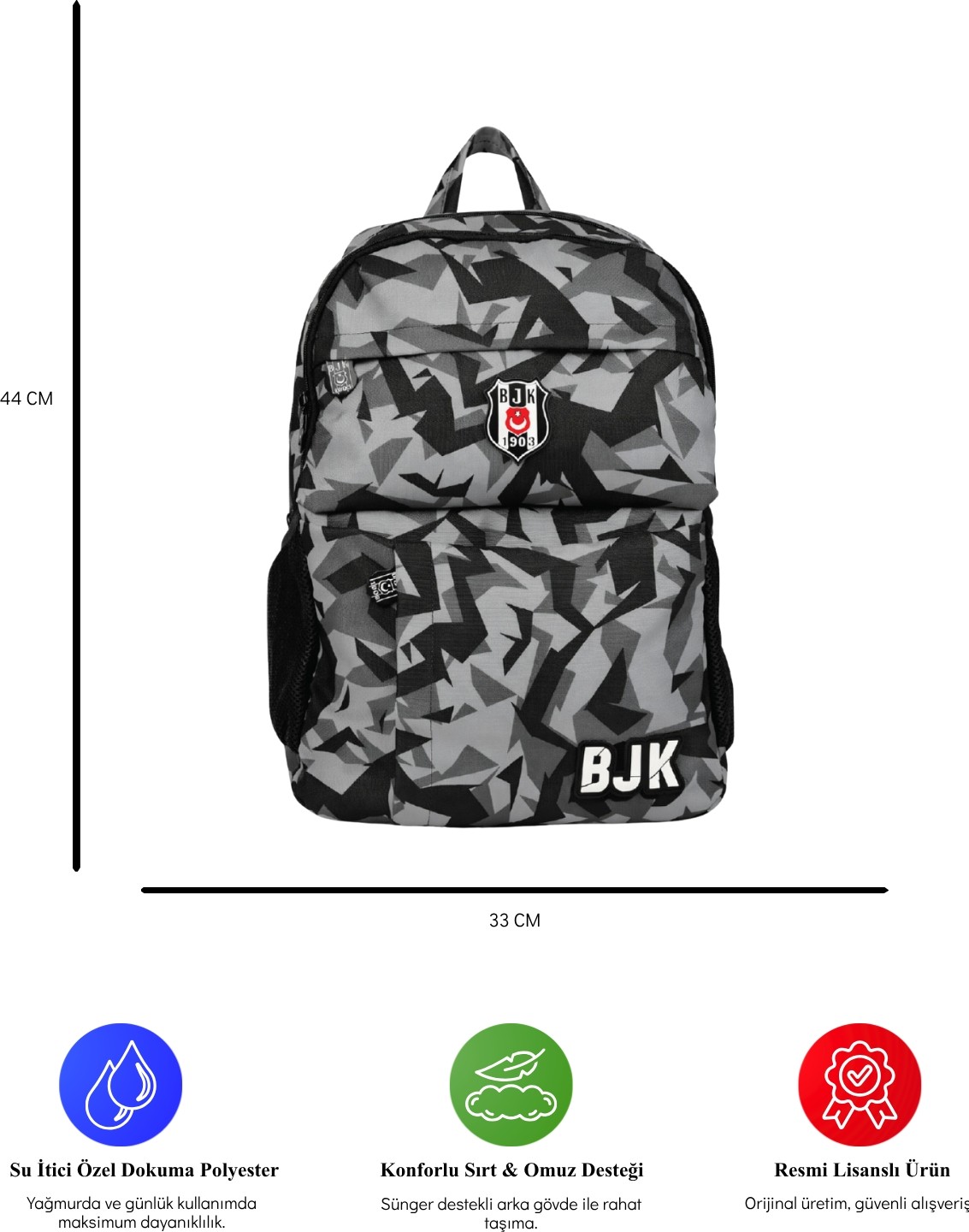 Beşiktaş Lisanslı Kamuflaj Desenli Sırt Çantası - Su Itici Kumaşlı 3 Bölmeli Laptop Okul Çantası görsel 2