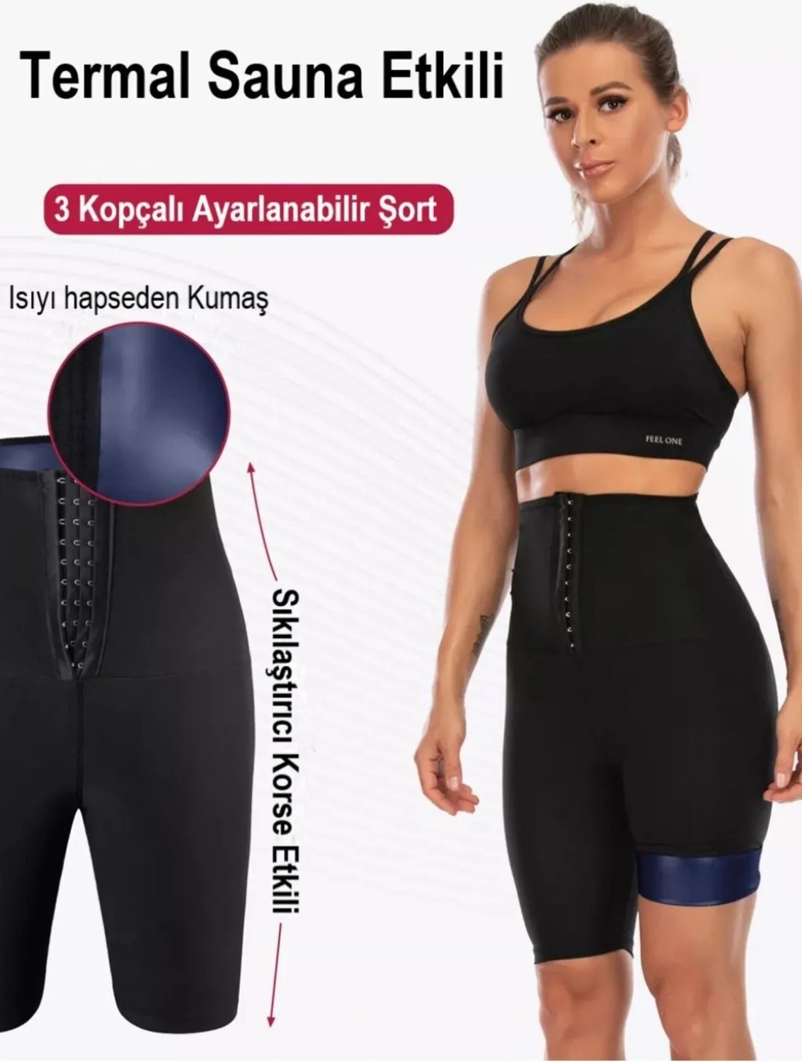 Mistirik Sauna-Şort Model Yağ Yakmaya ve Inceltmeye Yardımcı Yüksek Bel Agraflı Sauna Termal Şort görsel 2